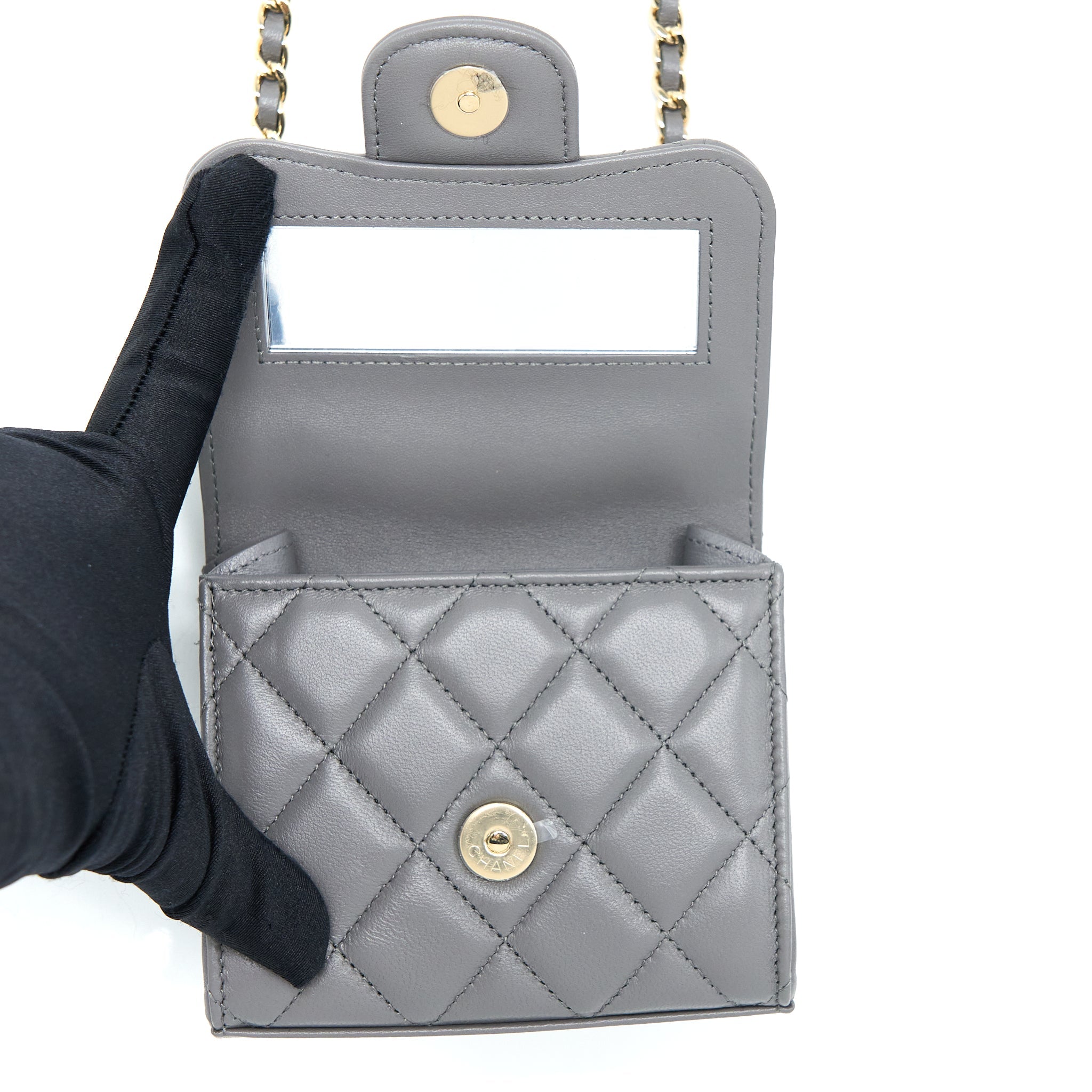 CHANEL MINI TOP HANDLE FLAP BAG LAMBSKIN DARK GREY LGHW
