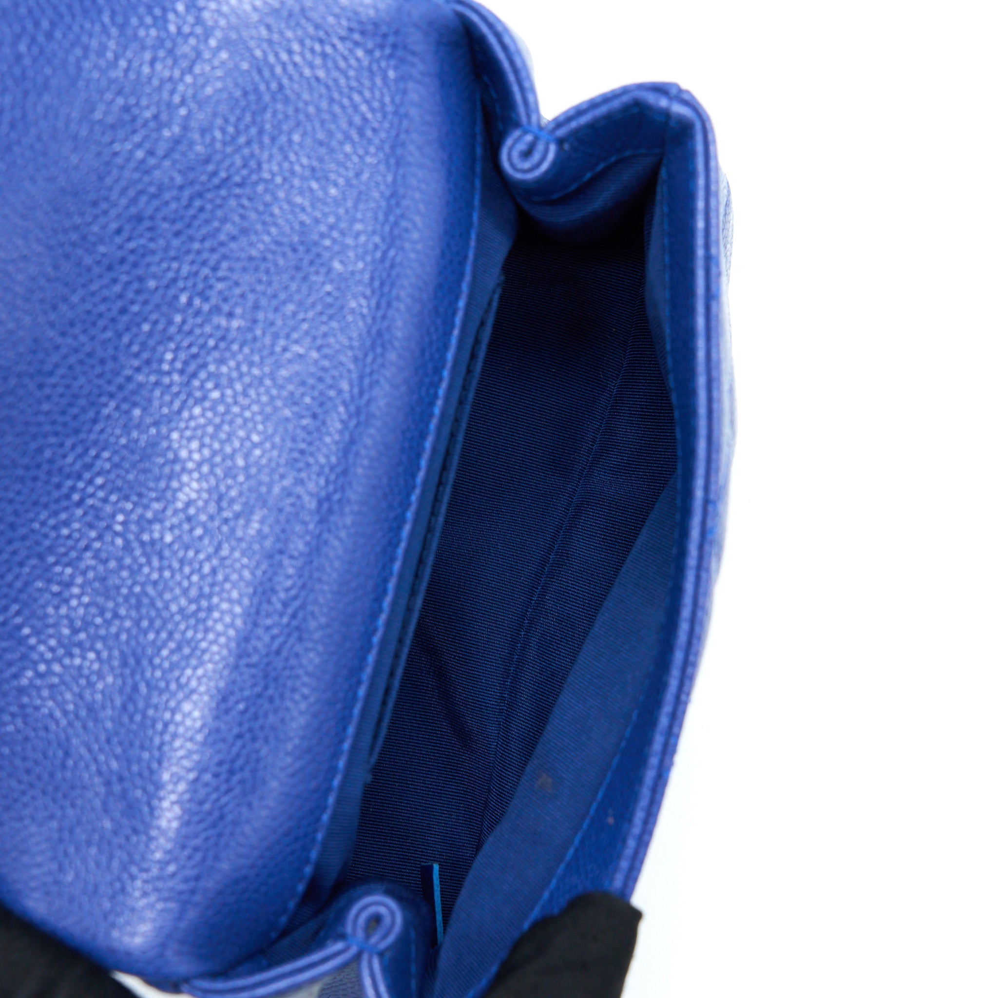 CHANEL MINI SQUARE FLAP BAG CAVIAR BLUE WITH BLUE HARDWARE