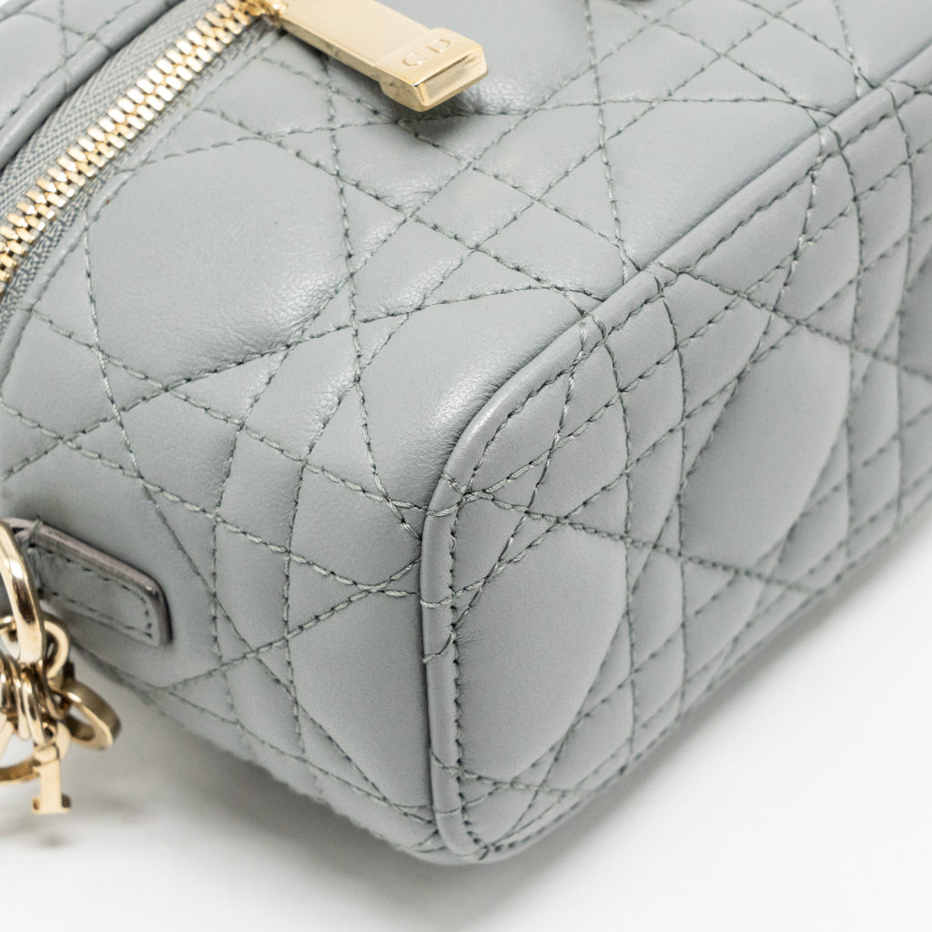 DIOR MICRO LADY DIOR VANITY CASE LAMBSKIN BLUE LGHW