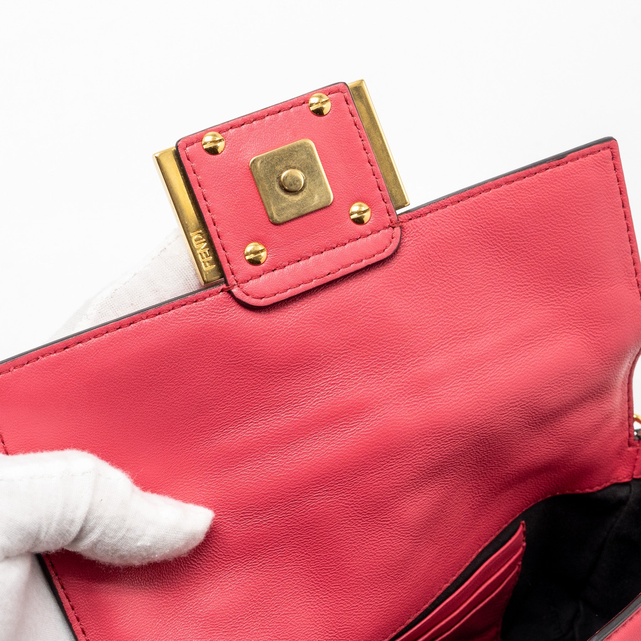 FENDI MINI BAGUETTE BAG NAPPA LAMBSKIN PINK GHW