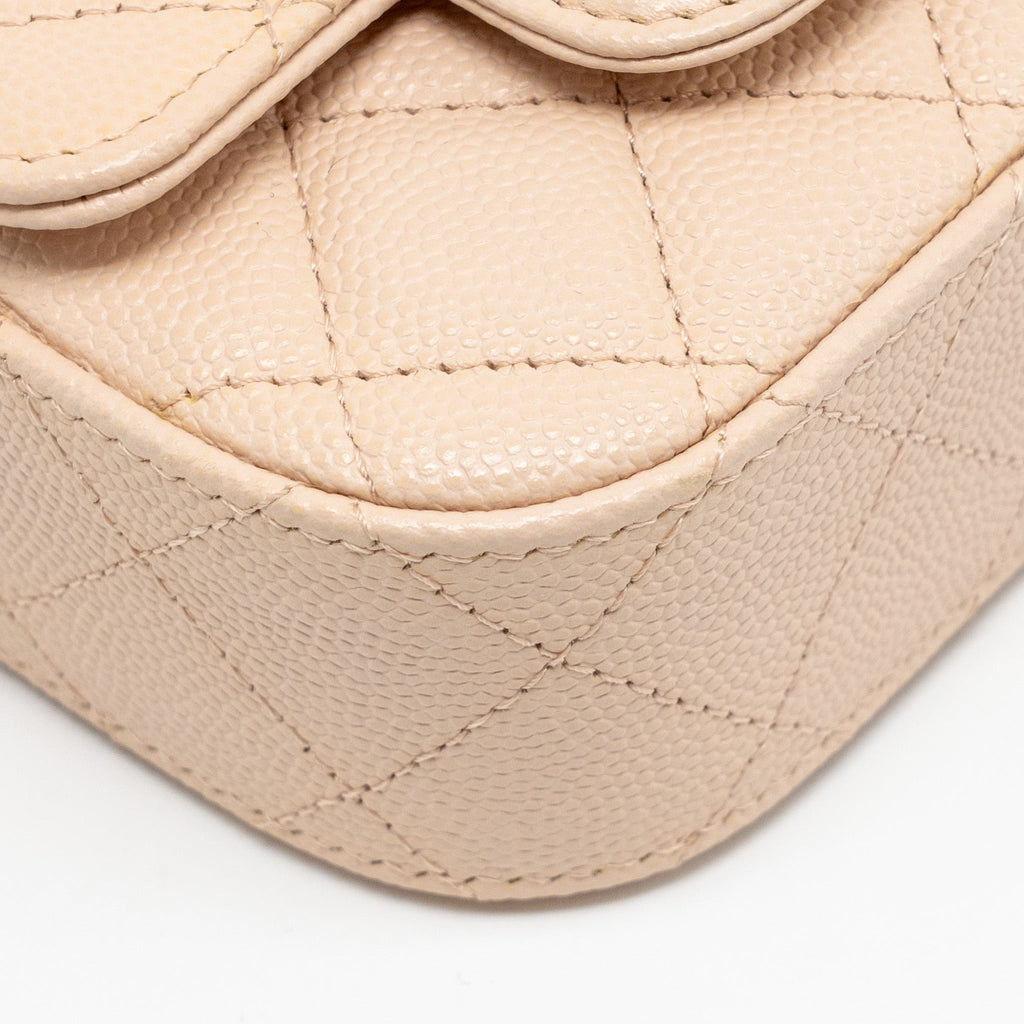 CHANEL MINI CLUTCH WITH CHAIN CAVIAR BEIGE LGHW