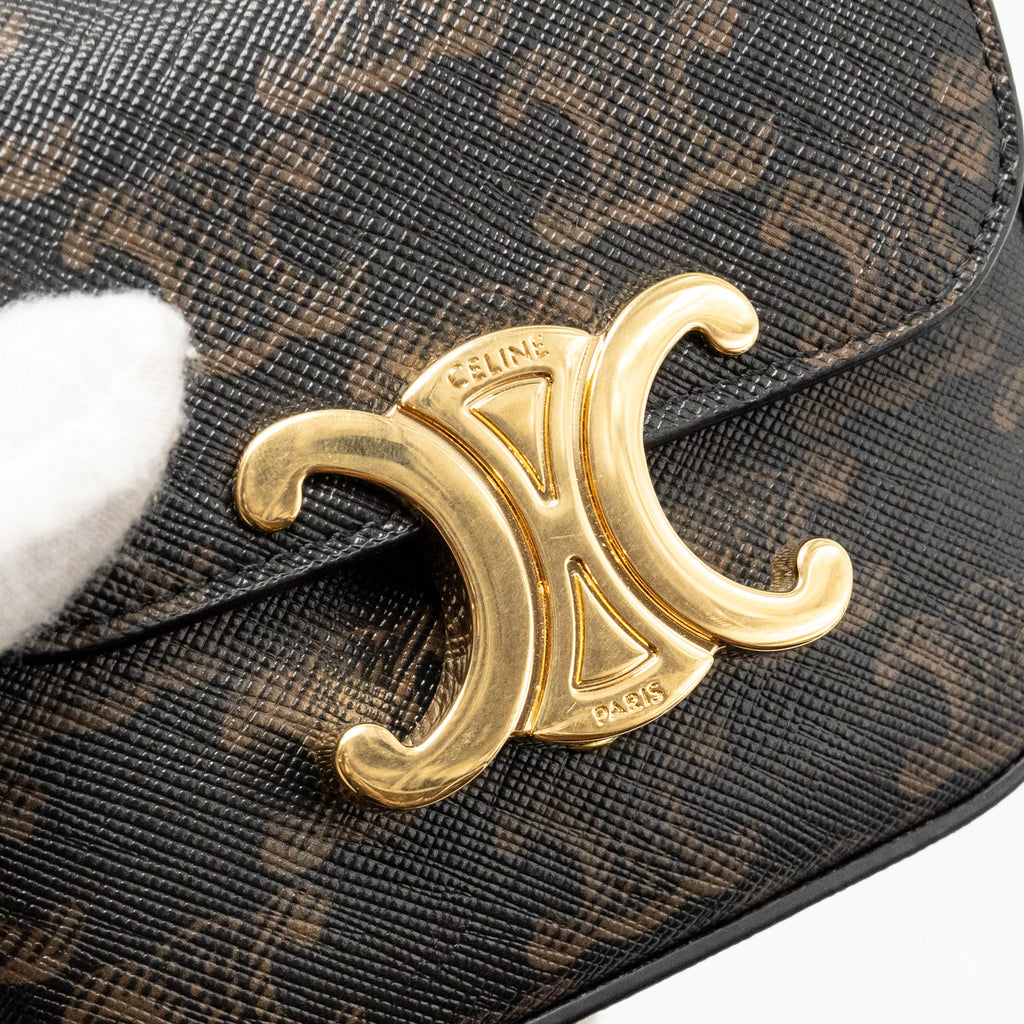 CELINE MINI CLAUD BAG TRIOMPHE CANVAS / CALFSKIN TAN GHW