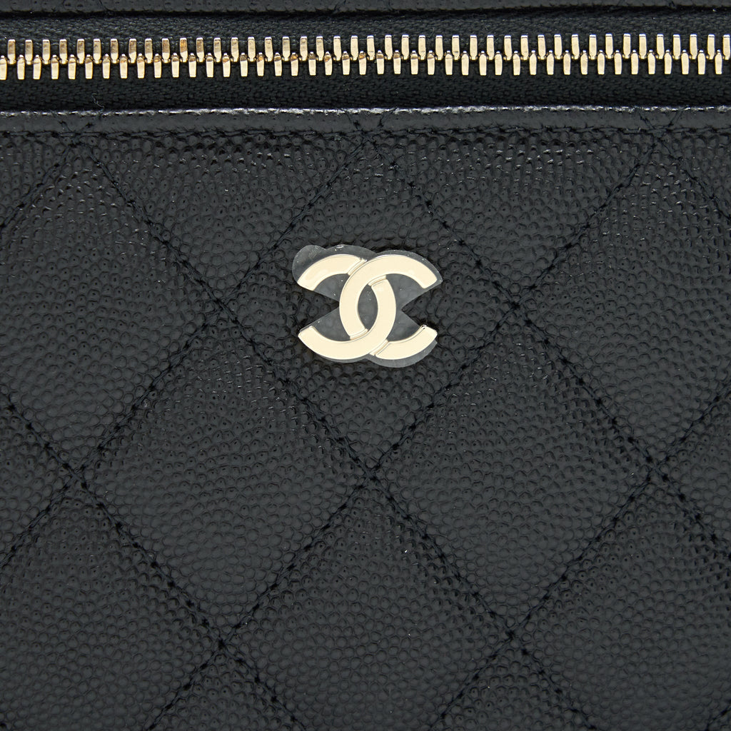 CHANEL 22C LONG VANITY WITH CHAIN CAVIAR BLACK LGHW