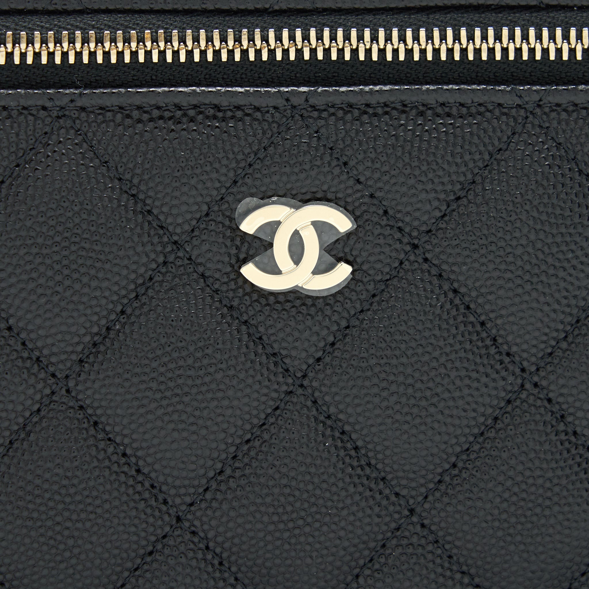 CHANEL CAVIAR SMALL LONG VANITY WITH CHAIN BLACK LGHW