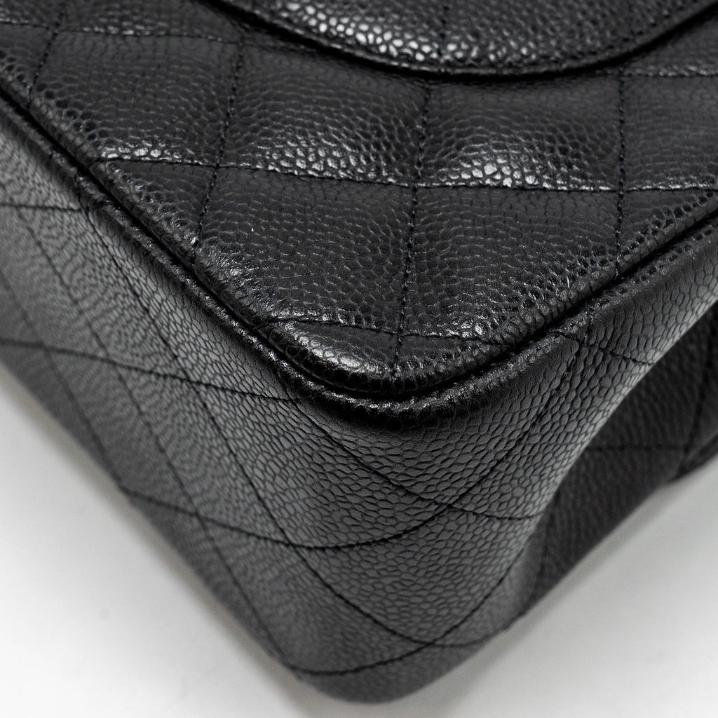 CHANEL JUMBO CLASSIC DOUBLE FLAP BAG CAVIAR BLACK SHW
