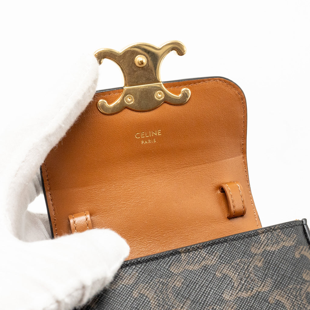 CELINE MINI CLAUD BAG TRIOMPHE CANVAS / CALFSKIN TAN GHW