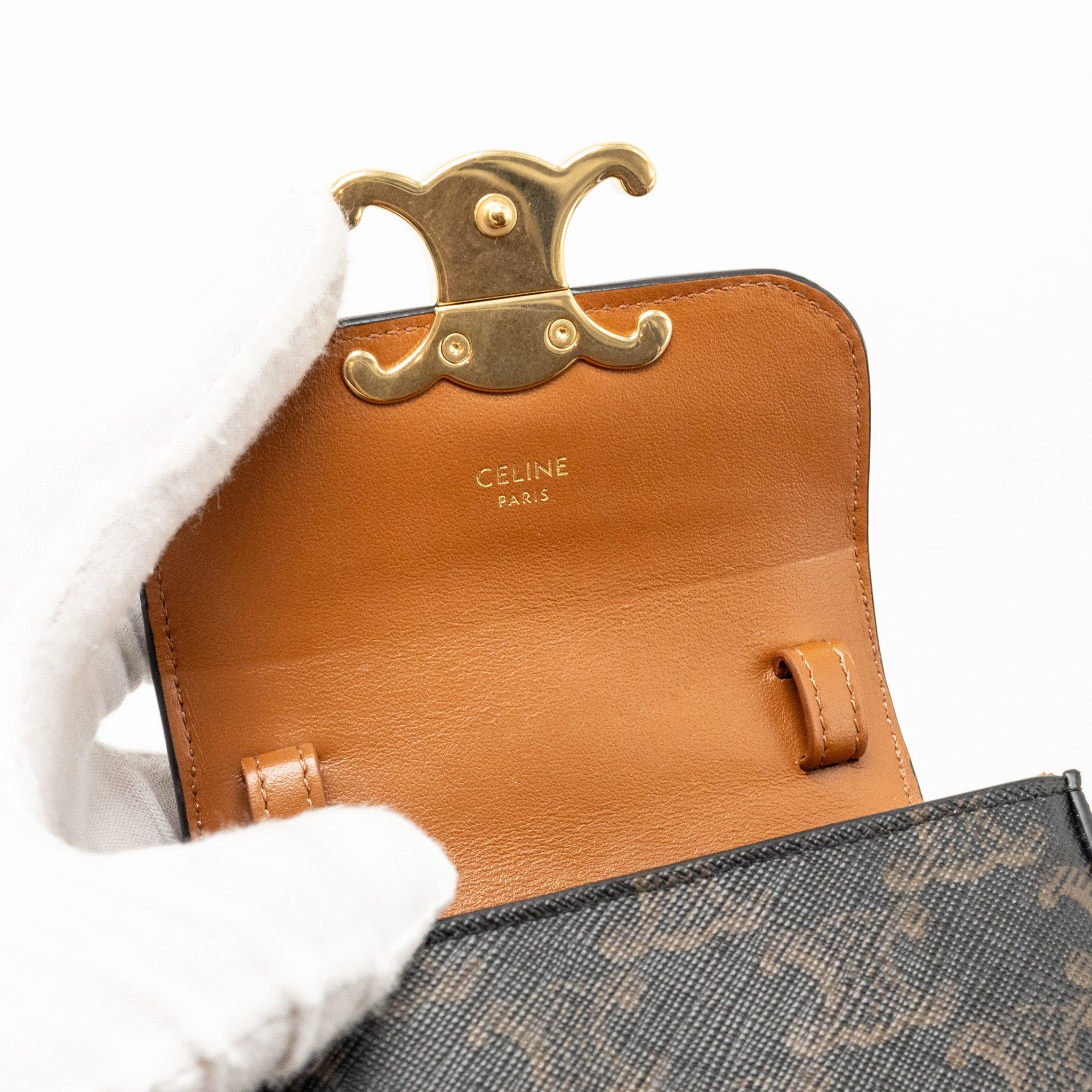 CELINE MINI CLAUD BAG TRIOMPHE CANVAS / CALFSKIN TAN GHW