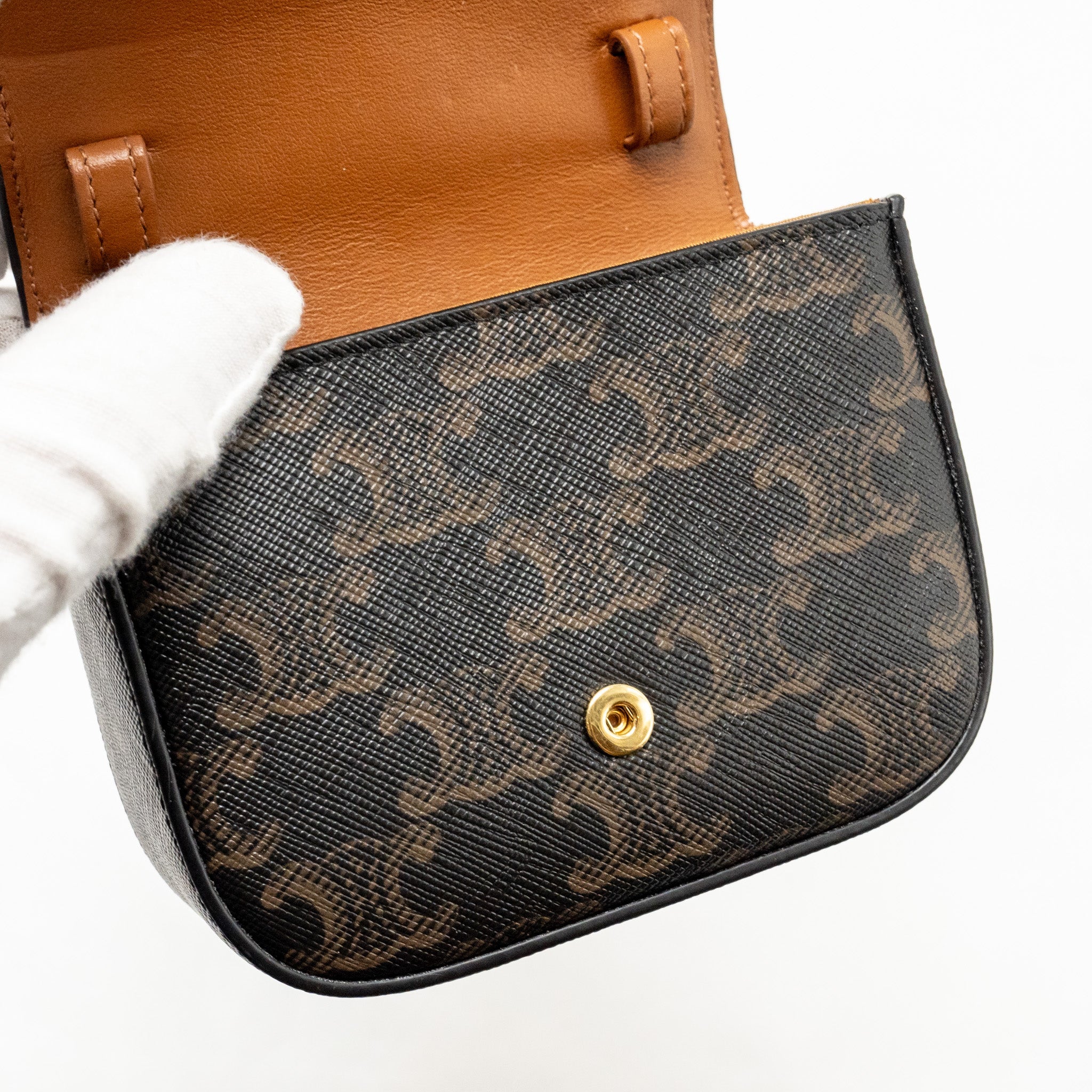 CELINE MINI CLAUD BAG TRIOMPHE CANVAS / CALFSKIN TAN GHW