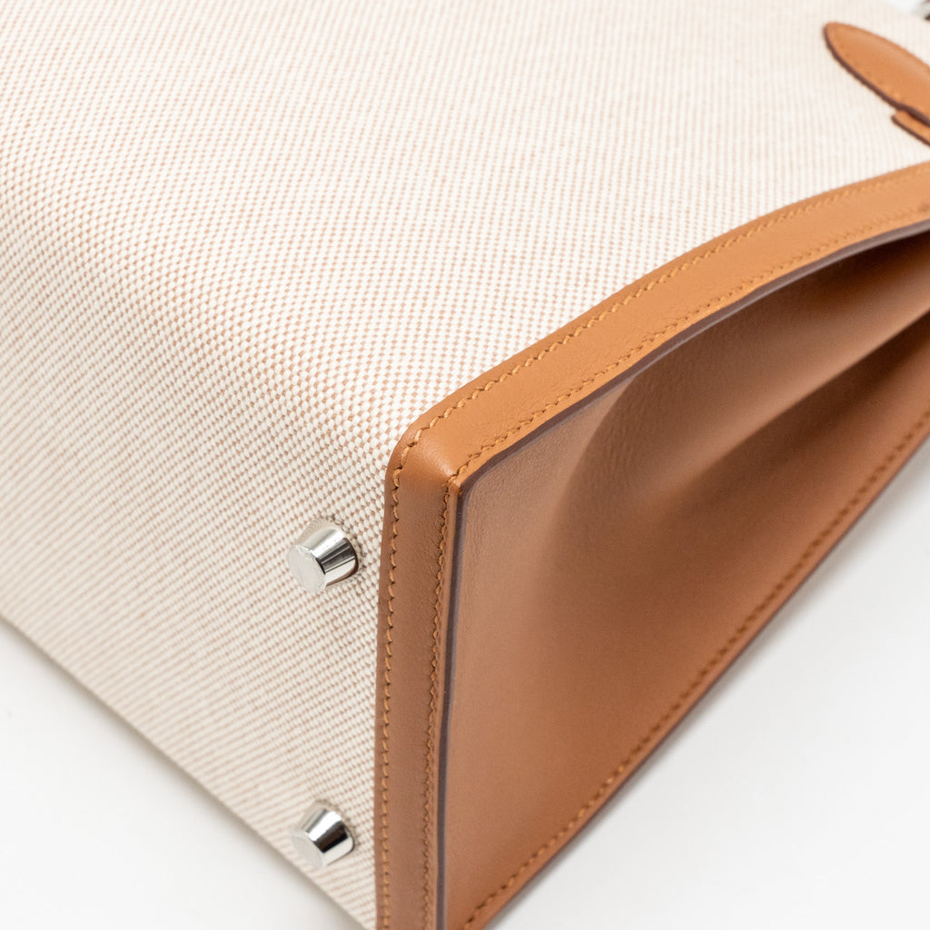 HERMES KELLY 28 TOILE H/SWIFT ECRU/GOLD SHW