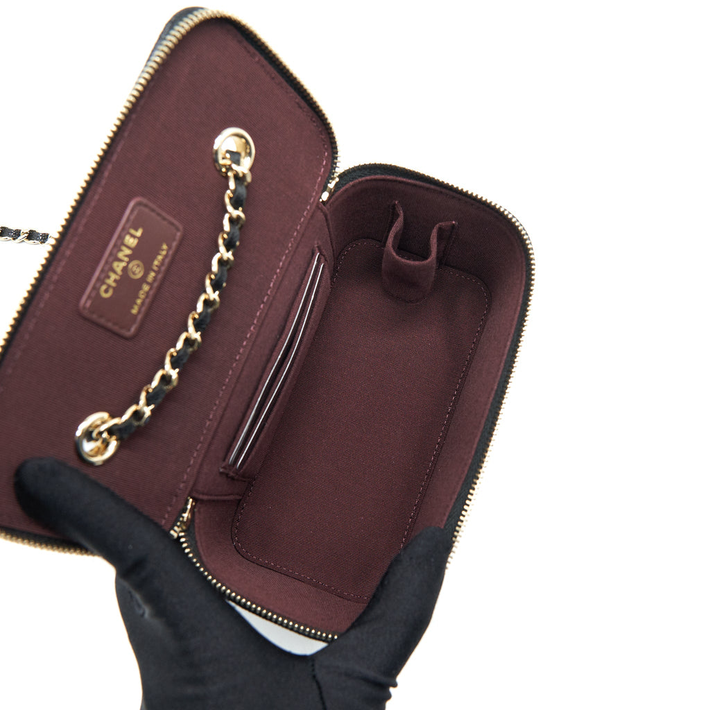 CHANEL 22C LONG VANITY WITH CHAIN CAVIAR BLACK LGHW