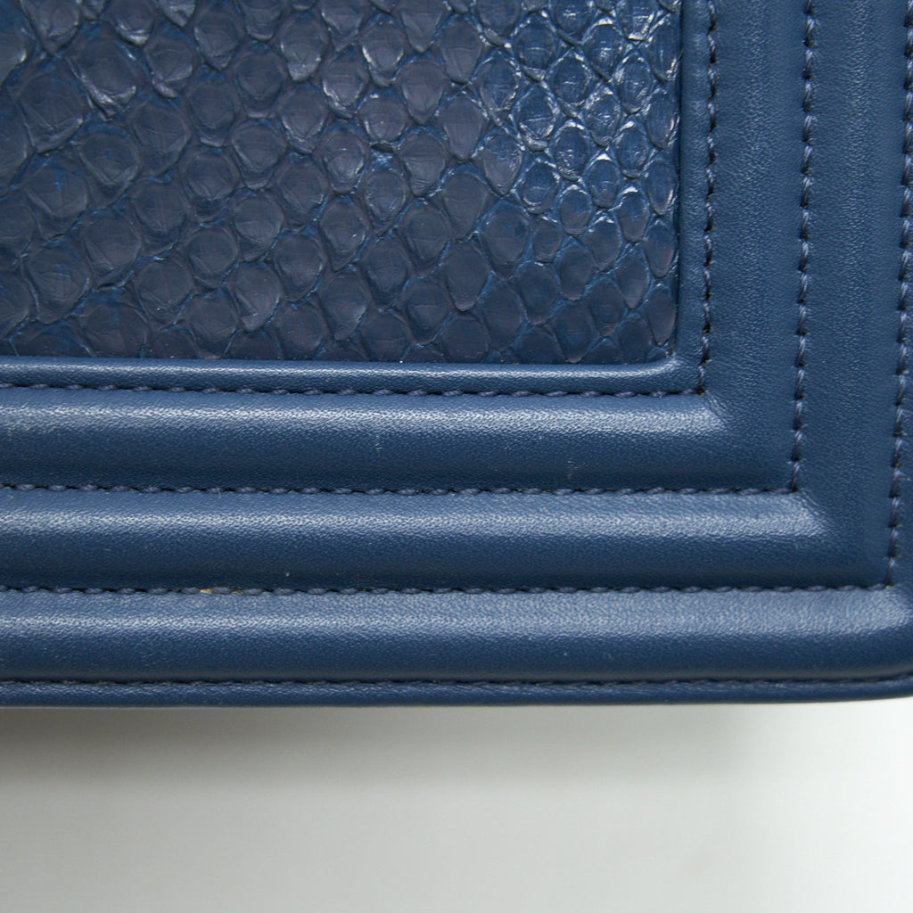 CHANEL MEDIUM BOY FLAP BAG PYTHON LEATHER BLUE LGHW