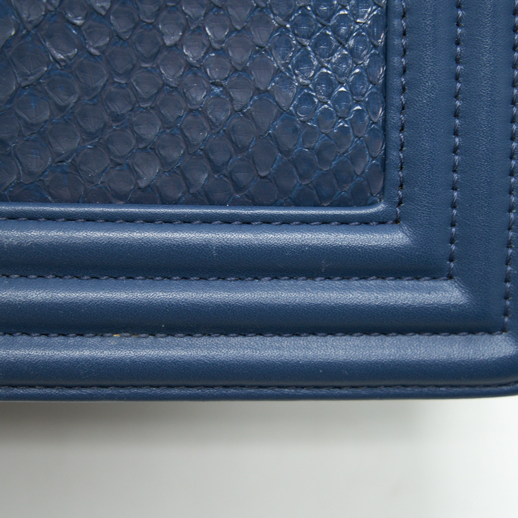 CHANEL MEDIUM BOY FLAP BAG PYTHON LEATHER BLUE LGHW
