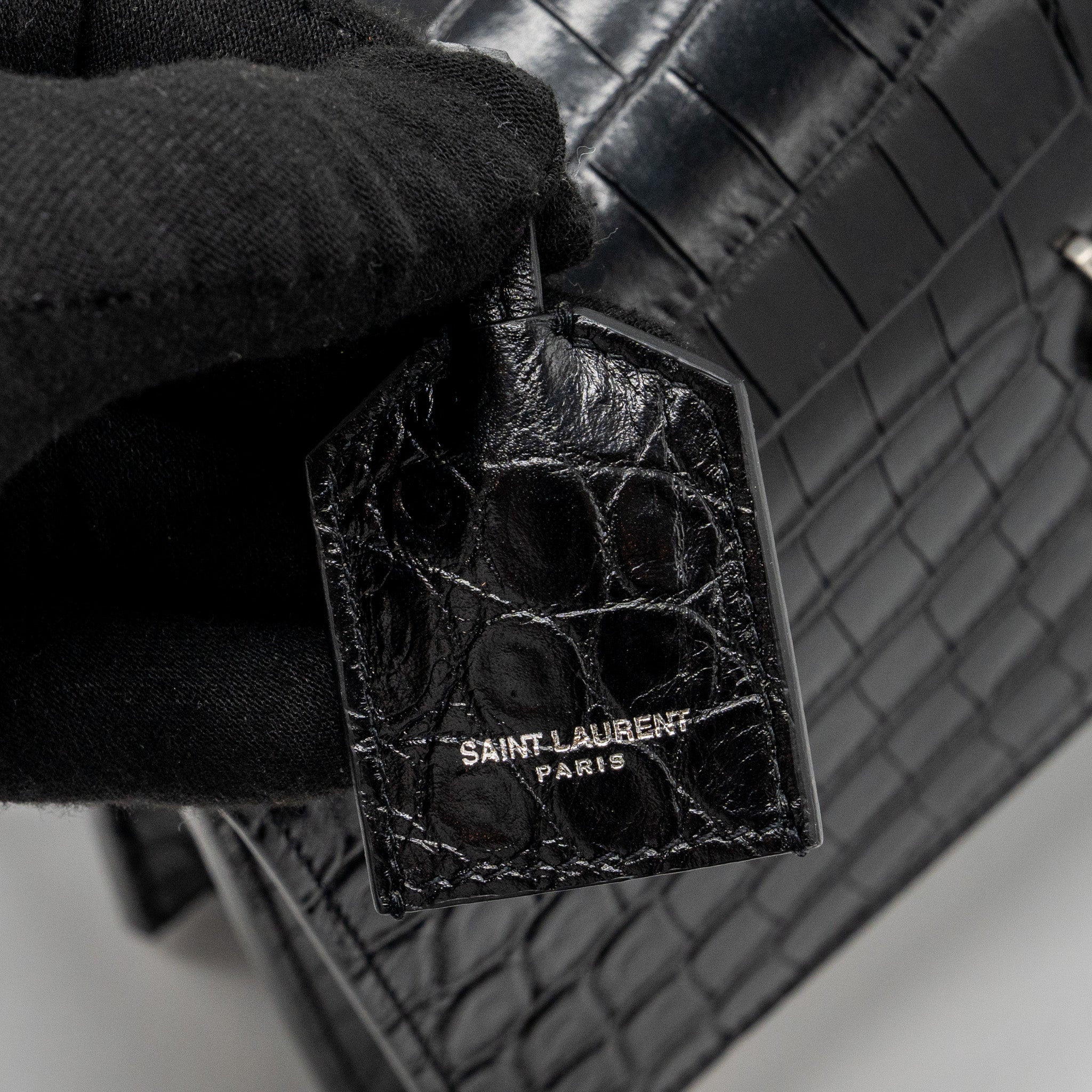 SAINT LAURENT/YSL SUNSET BAG CROCODILE-EMBOSSED BLACK SHW