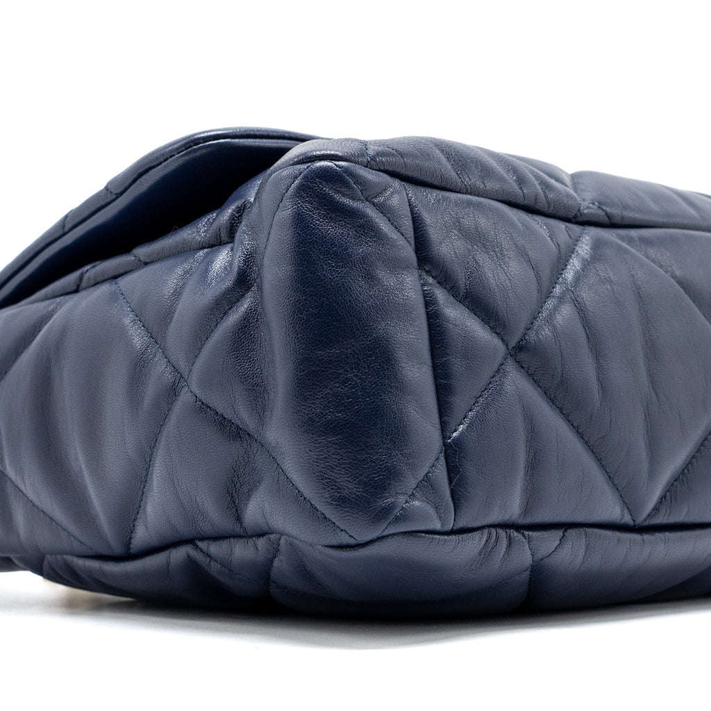 CHANEL MAXI 19 BAG GOATSKIN DARK BLUE MULTICOLOUR HARDWARE