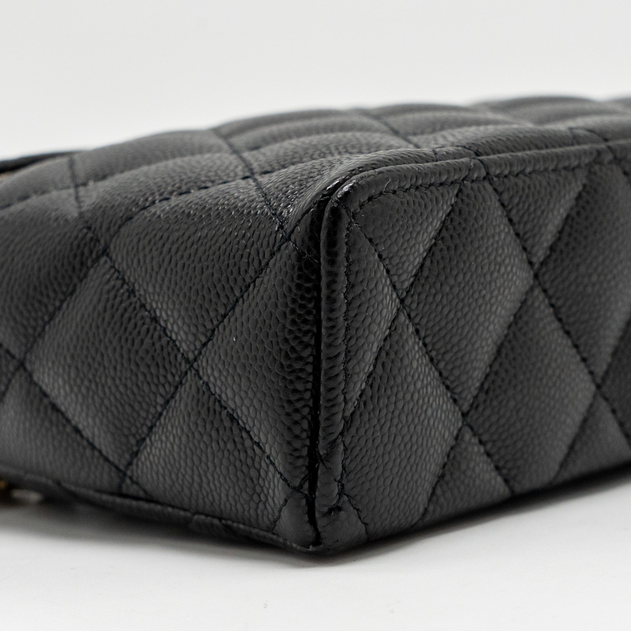 CHANEL CC TOP HANDLE VANITY BAG CAVIAR BLACK LGHW (MICROCHIP)