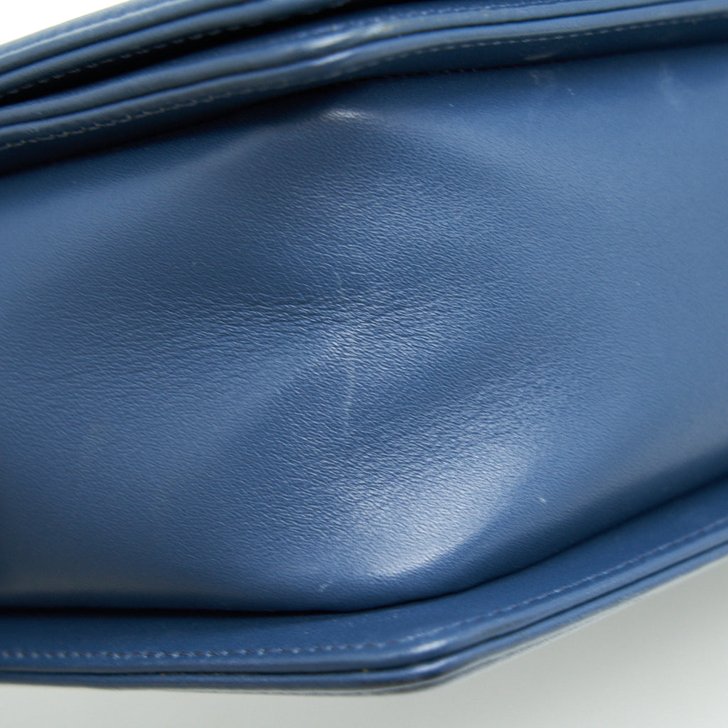 CHANEL MEDIUM BOY FLAP BAG PYTHON LEATHER BLUE LGHW