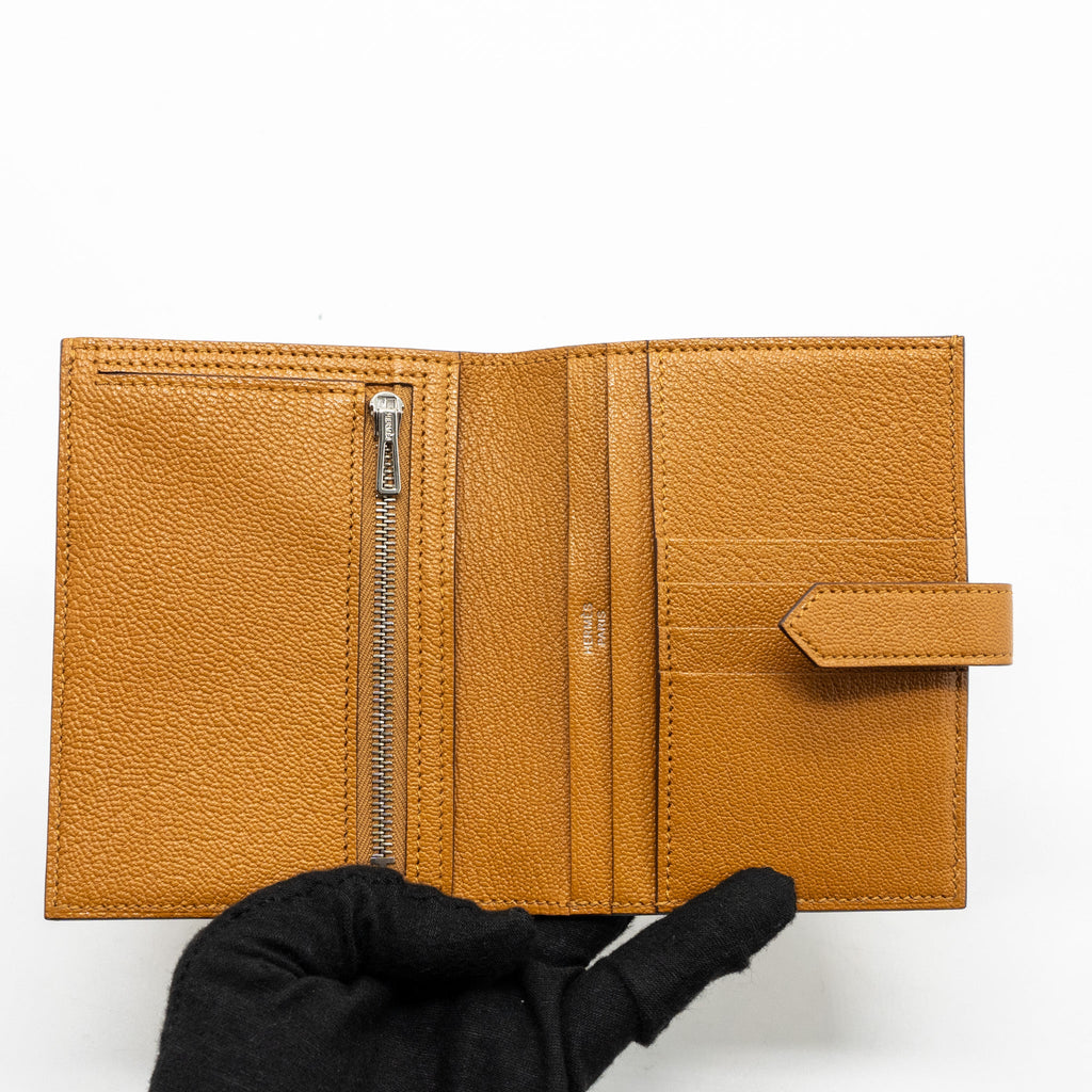 HERMES BEARN COMPACT WALLET CHEVRE MYSORE CARAMEL SHW