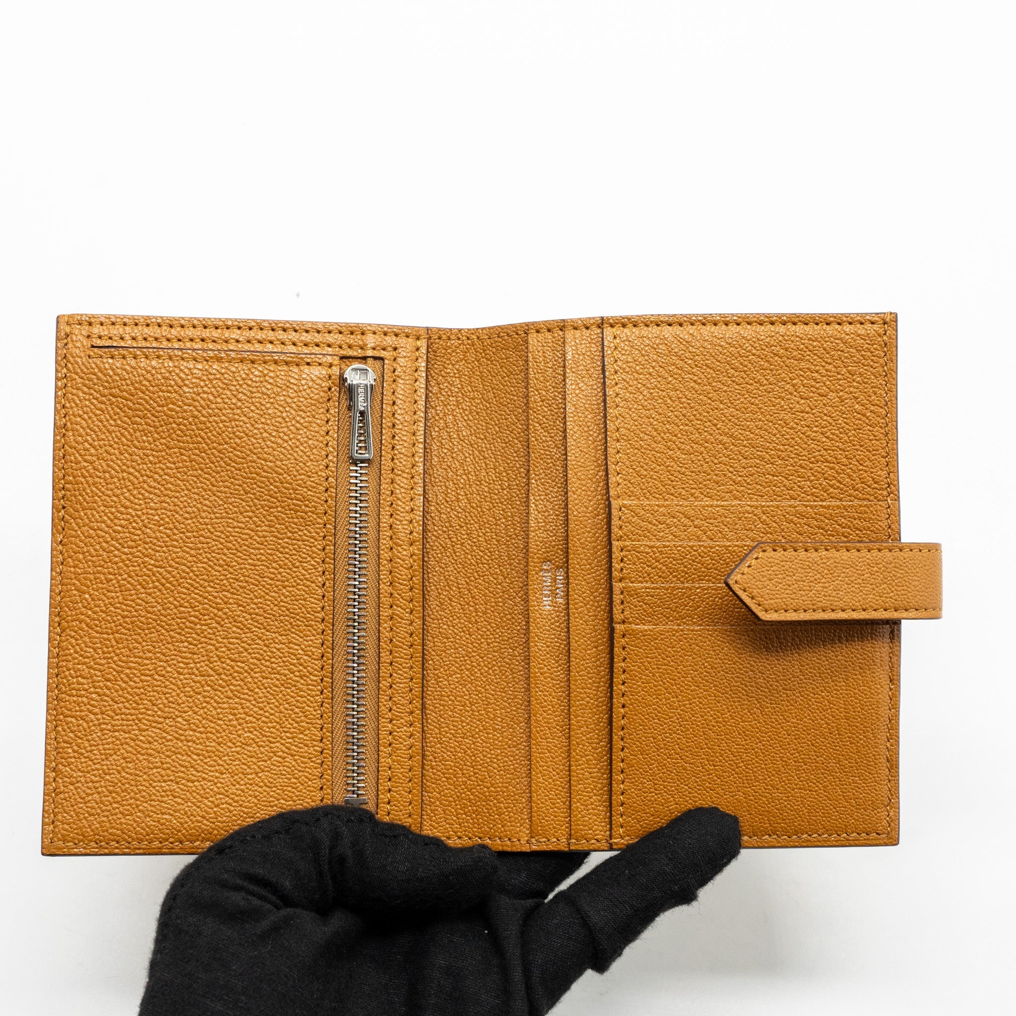 HERMES BEARN COMPACT WALLET CHEVRE MYSORE CARAMEL SHW