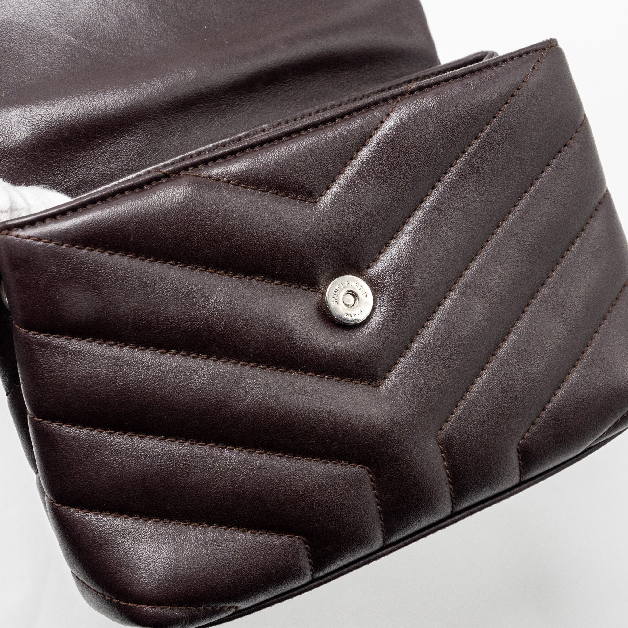 SAINT LAURENT/YSL LOULOU TOY STRAP BAG CALFSKIN BROWN SHW