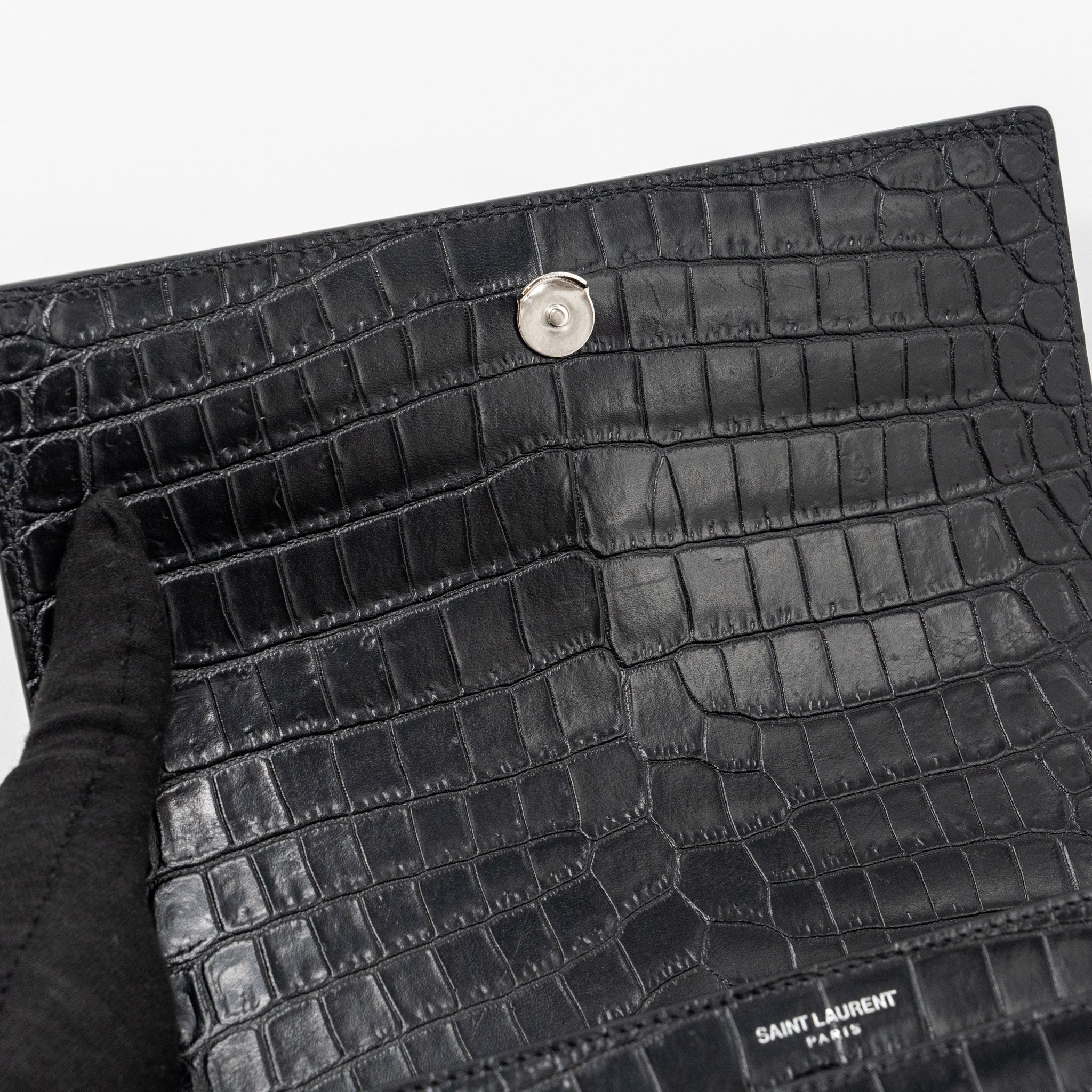 SAINT LAURENT/YSL SUNSET BAG CROCODILE-EMBOSSED BLACK SHW