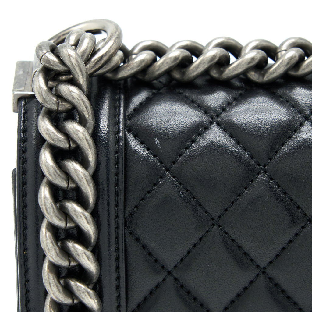 CHANEL MEDIUM BOY BAG LAMBSKIN BLACK RUTHENIUM SHW