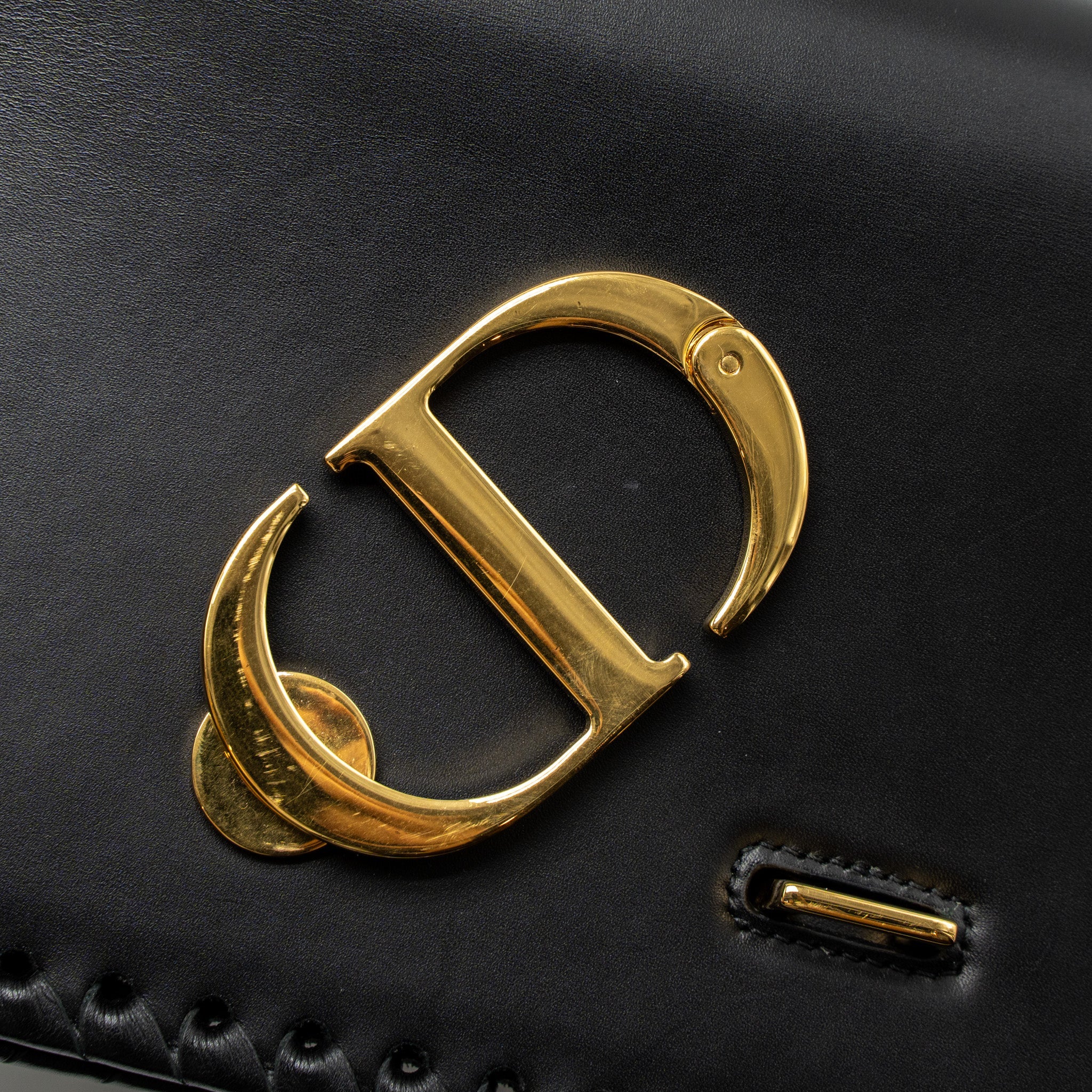 DIOR 30 MONTAIGNE FLAP BAG CALFSKIN BLACK GHW