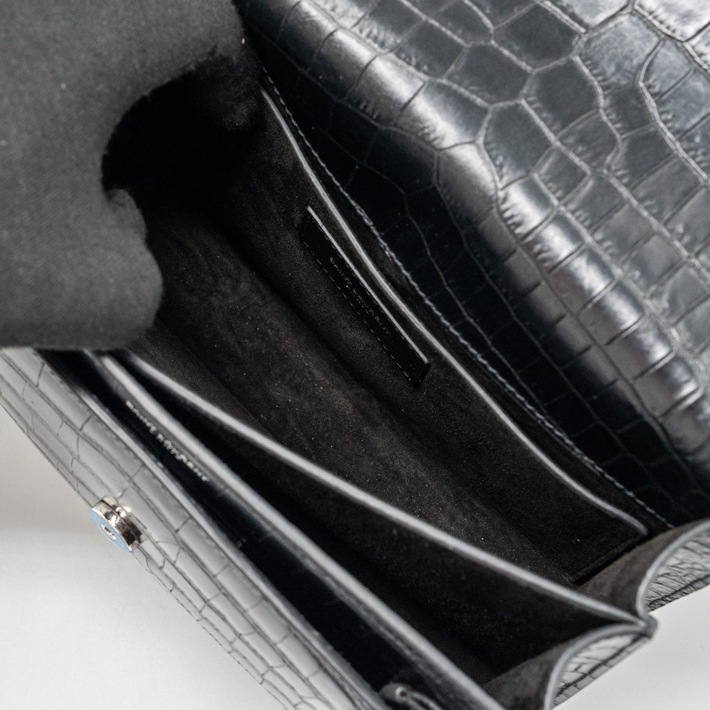 SAINT LAURENT/YSL SUNSET BAG CROCODILE-EMBOSSED BLACK SHW