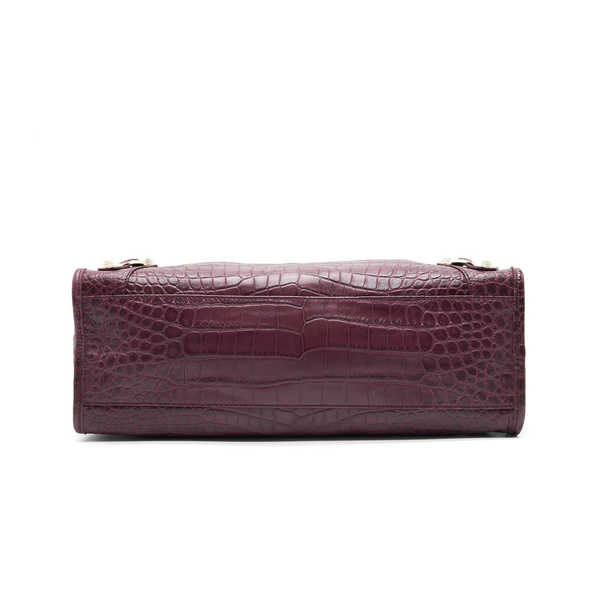 BALENCIAGA MEDIUM GIANT CITY BAG BURGUNDY CROCODILE EMBOSSED LEATHER WITH GHW