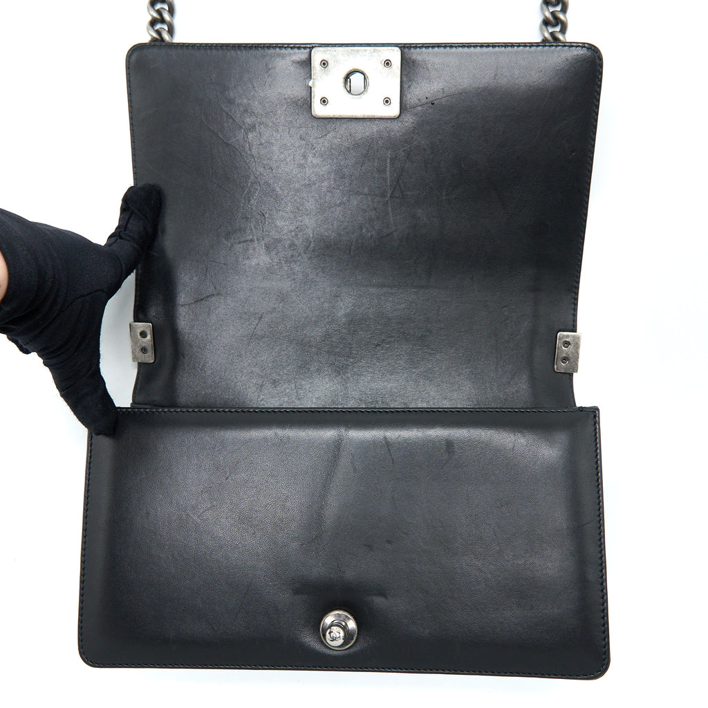 CHANEL MEDIUM BOY BAG LAMBSKIN BLACK RUTHENIUM SHW