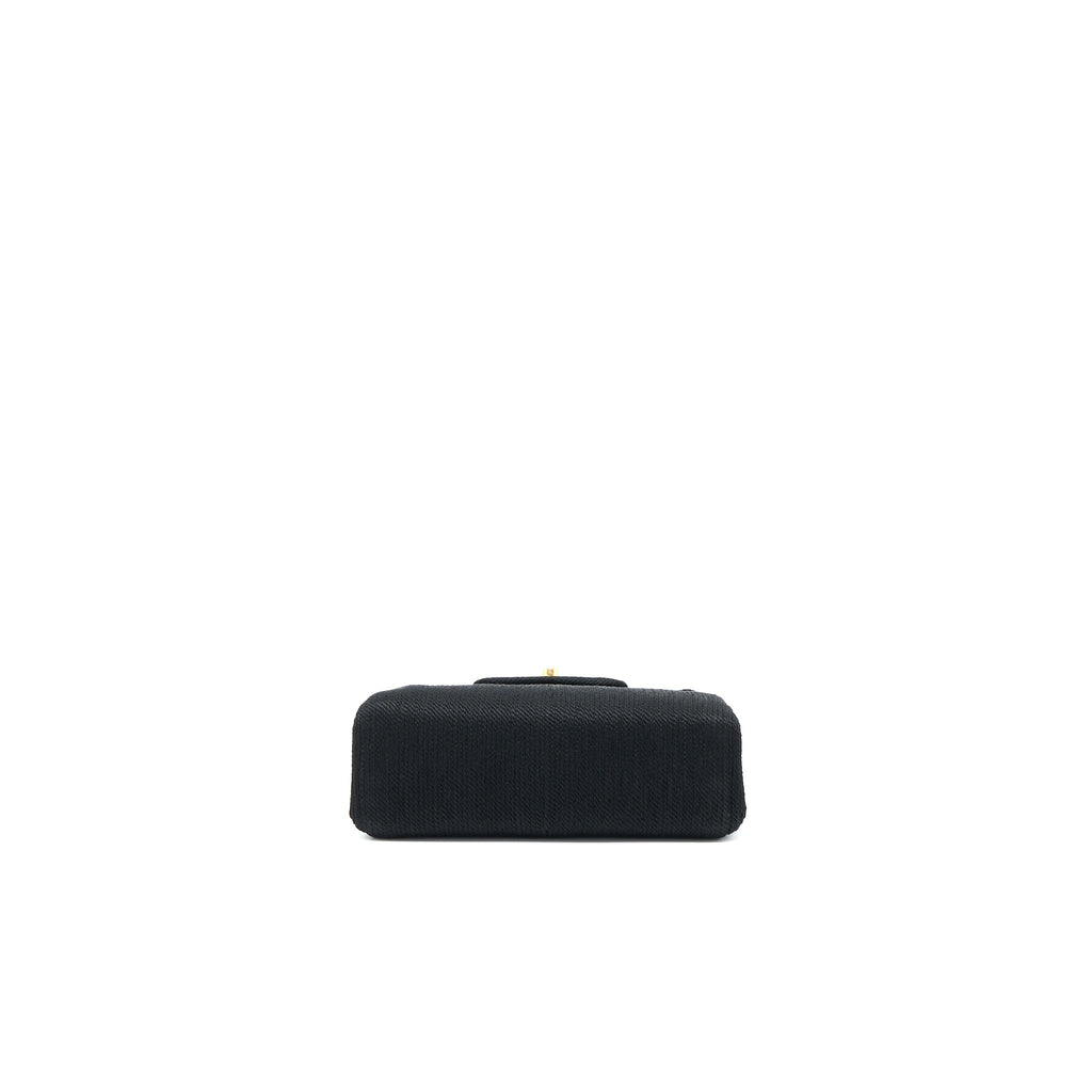CHANEL VINTAGE TOP HANDLE FLAP BAG WOVEN SILK BLACK GHW