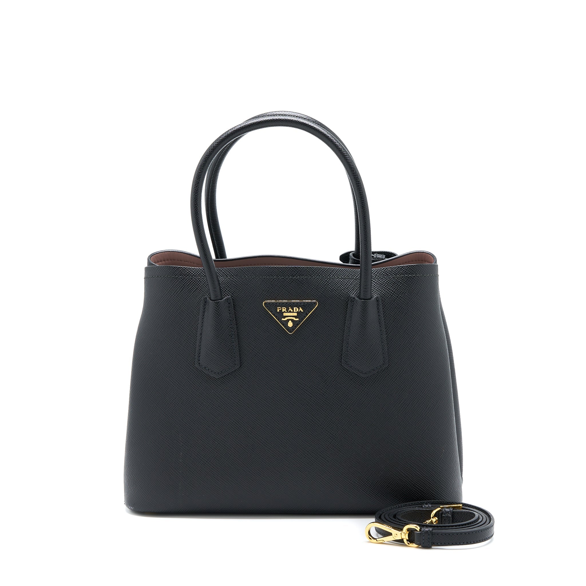 PRADA SAFFIANO DOUBLE BAG CALFSKIN BLACK GHW