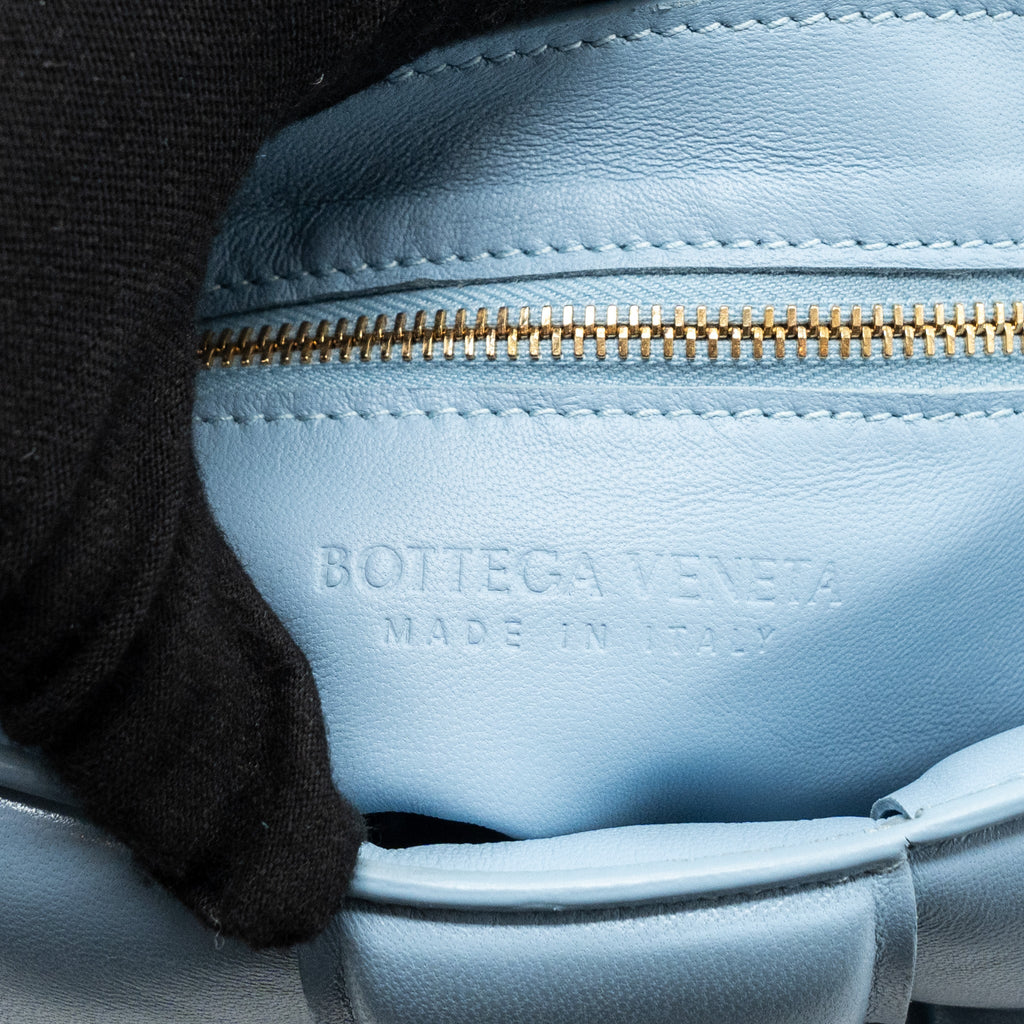BOTTEGA VENETA PADDED CASSETTE BAG LAMBSKIN LIGHT BLUE GHW