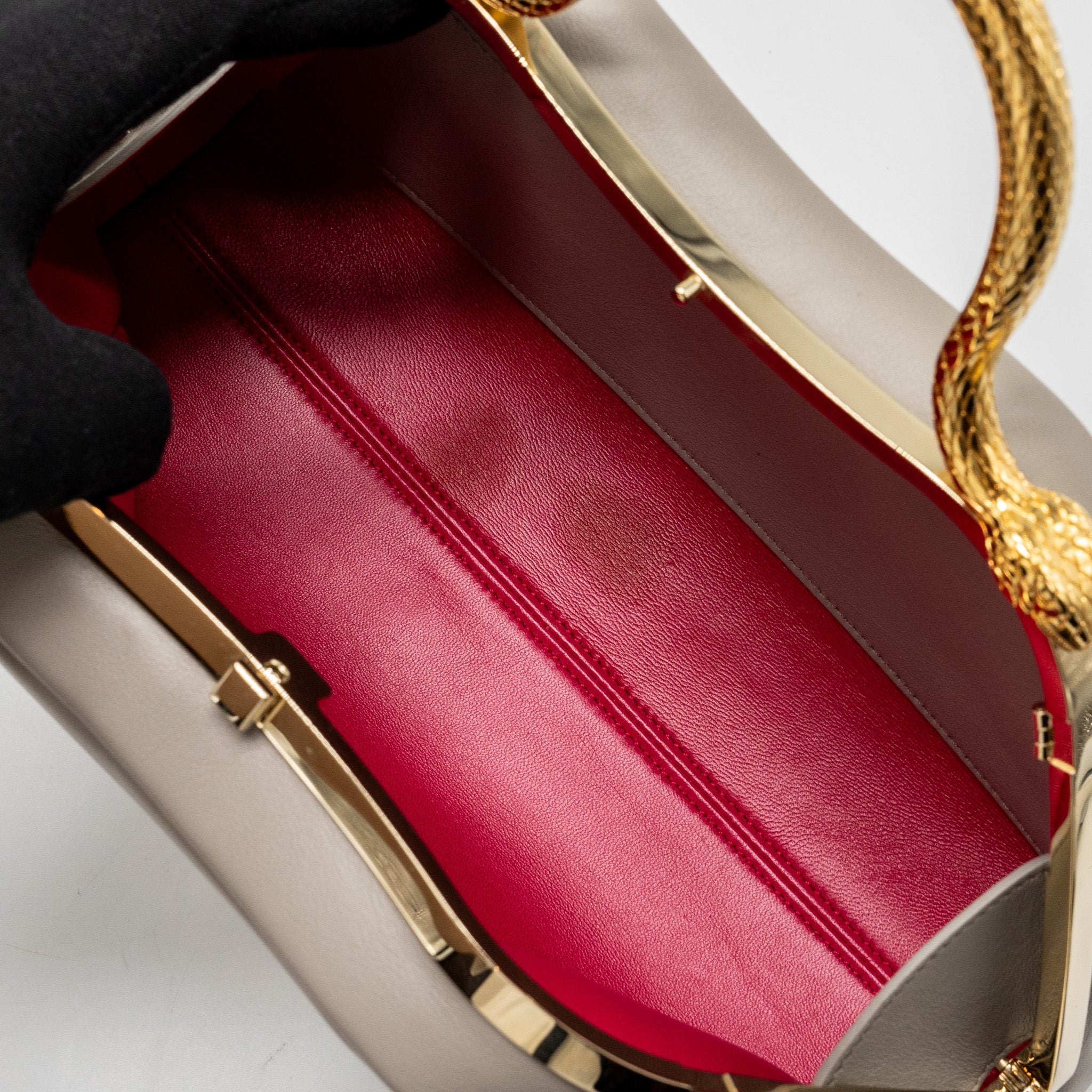 BVLGARI SERPENTINE TOP HANDLE BAG SMOOTH CALFSKIN GREY GHW