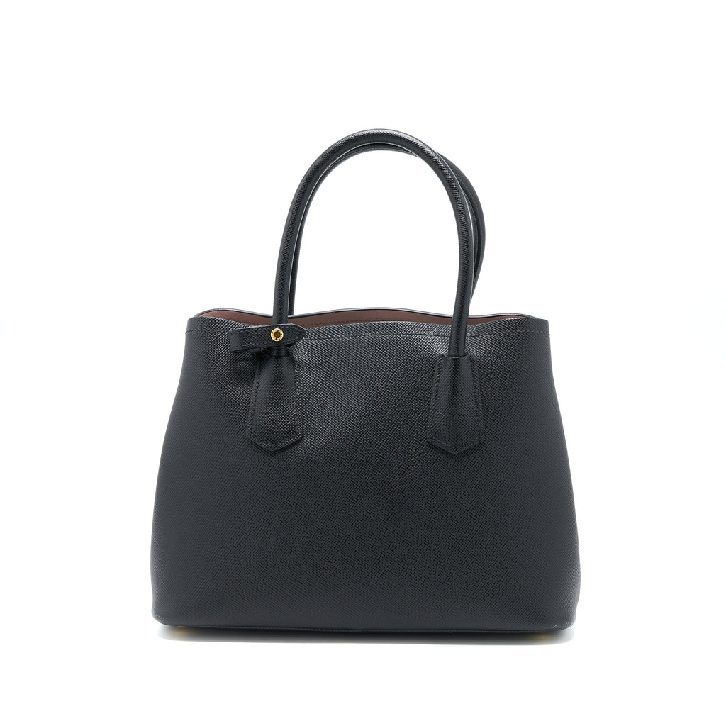 PRADA SAFFIANO DOUBLE BAG CALFSKIN BLACK GHW