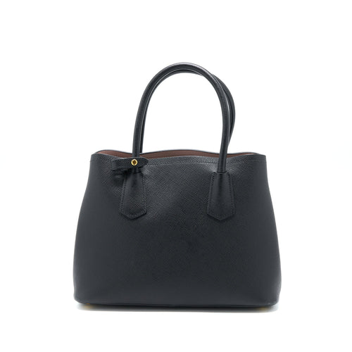 PRADA SAFFIANO DOUBLE BAG CALFSKIN BLACK GHW