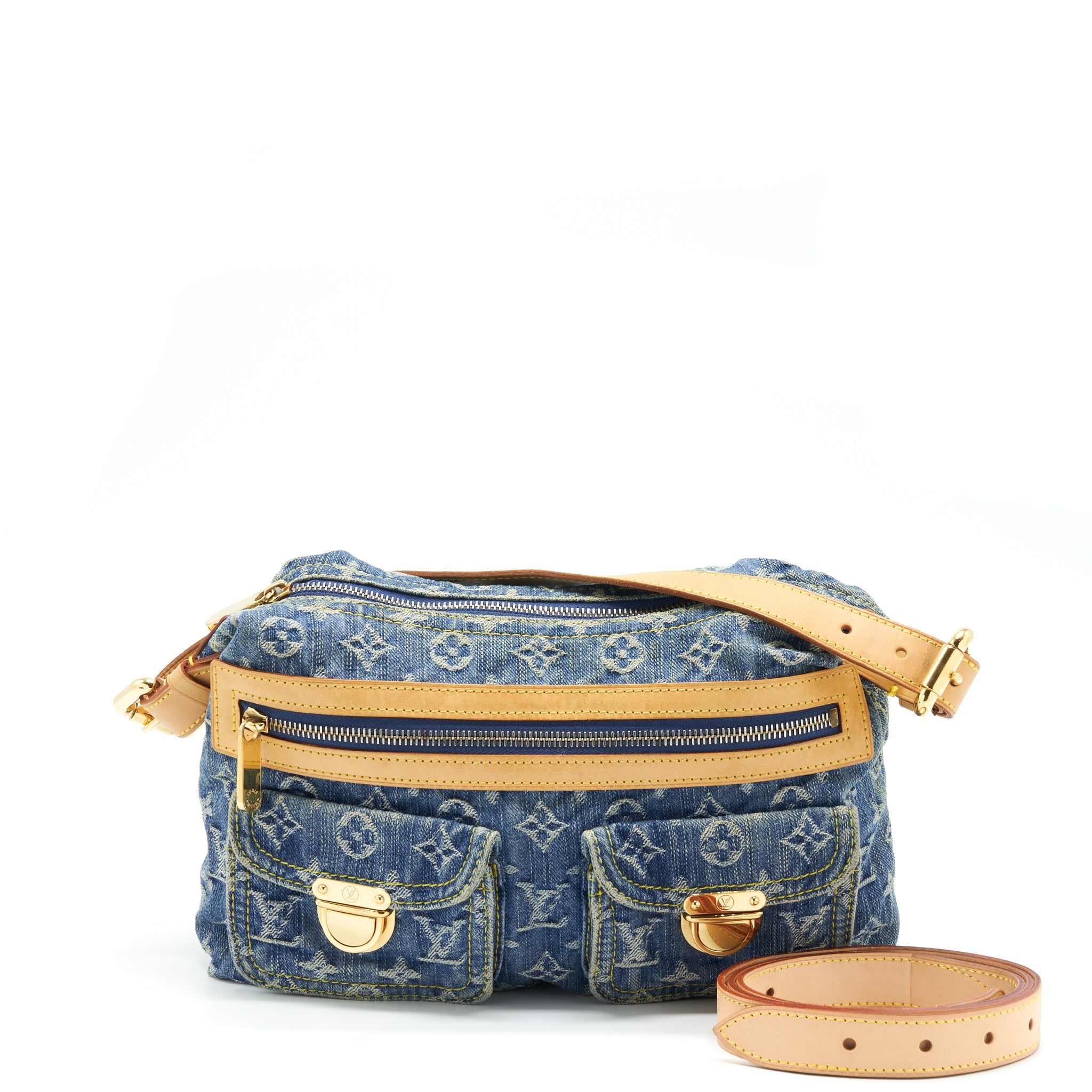 LOUIS VUITTON VINTAGE DENIM CROSSBODY BAG WITH AN EXTRA STRAP GHW