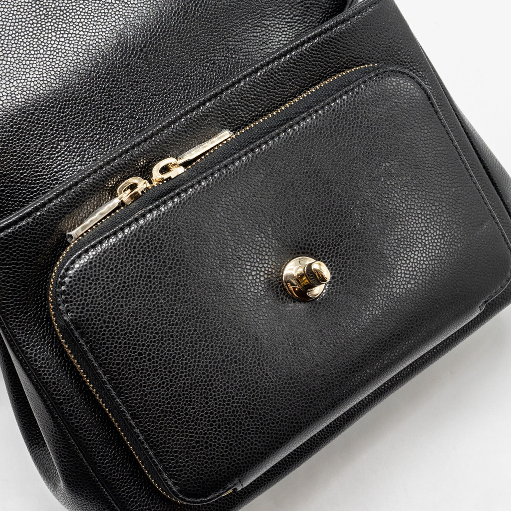 CHANEL MEDIUM BUSINESS AFFINITY CAVIAR BLACK LGHW (MICROCHIP)