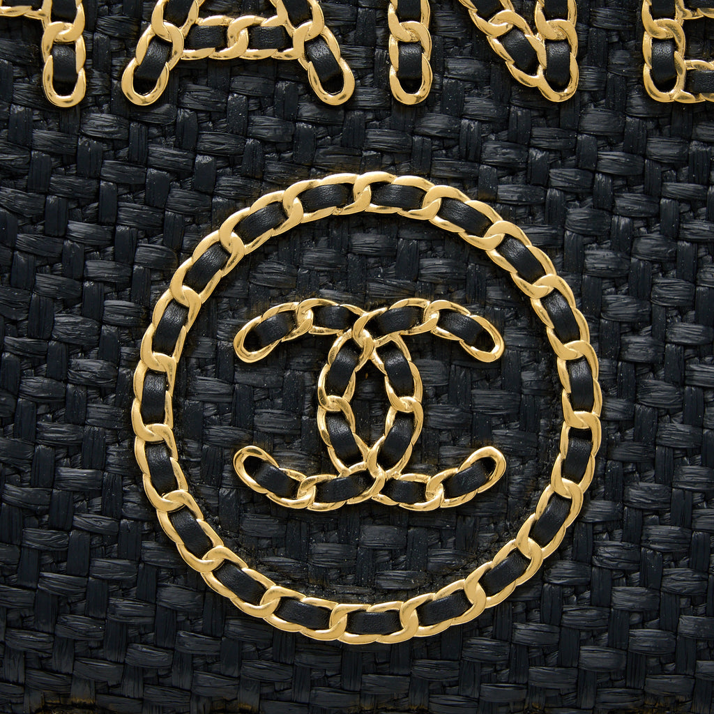 CHANEL BLACK RAFFIA DEAUVILLE TOTE BAG GHW