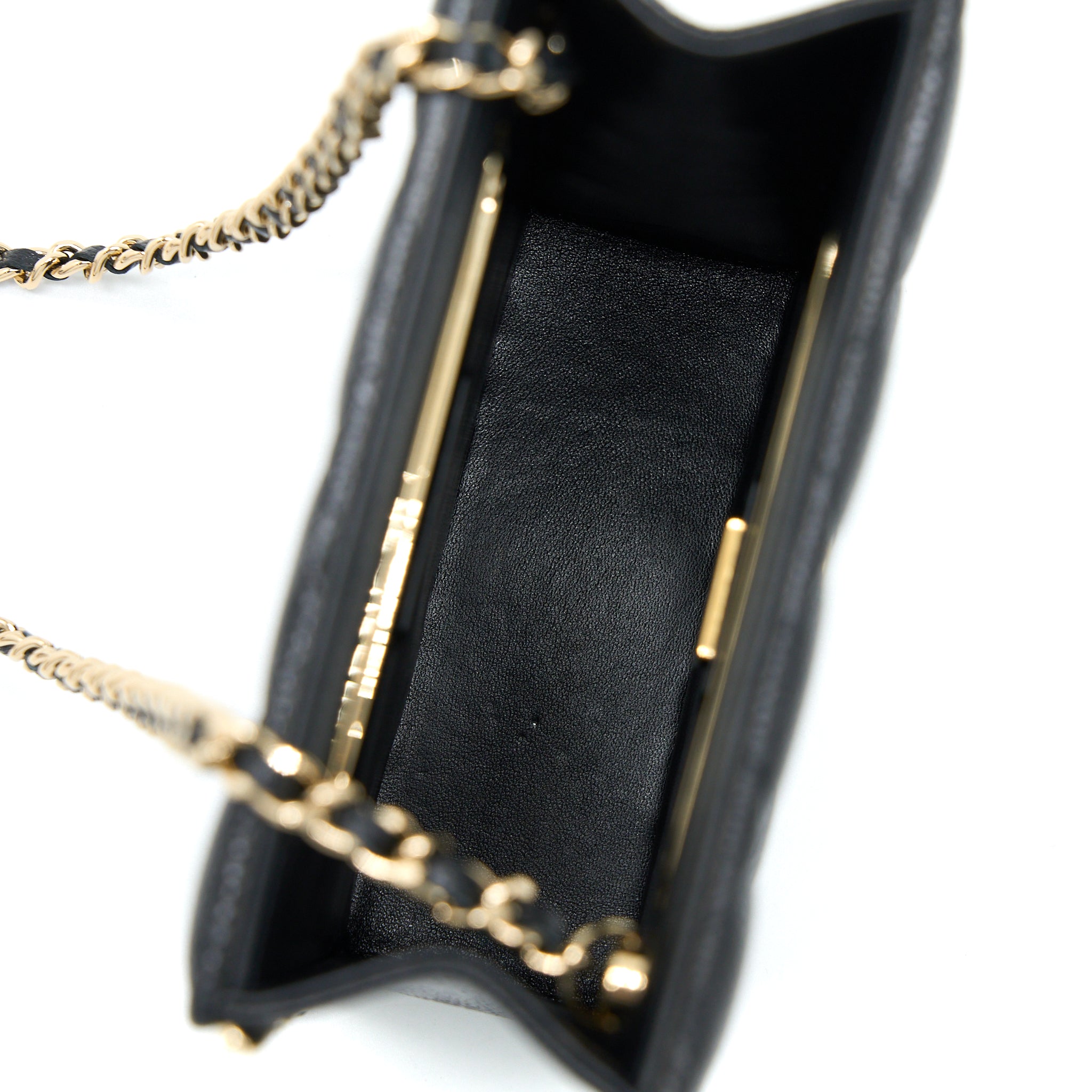 CHANEL VERTICAL EVENING CHAIN BAG CAVIAR BLACK LGHW (MICROCHIP)