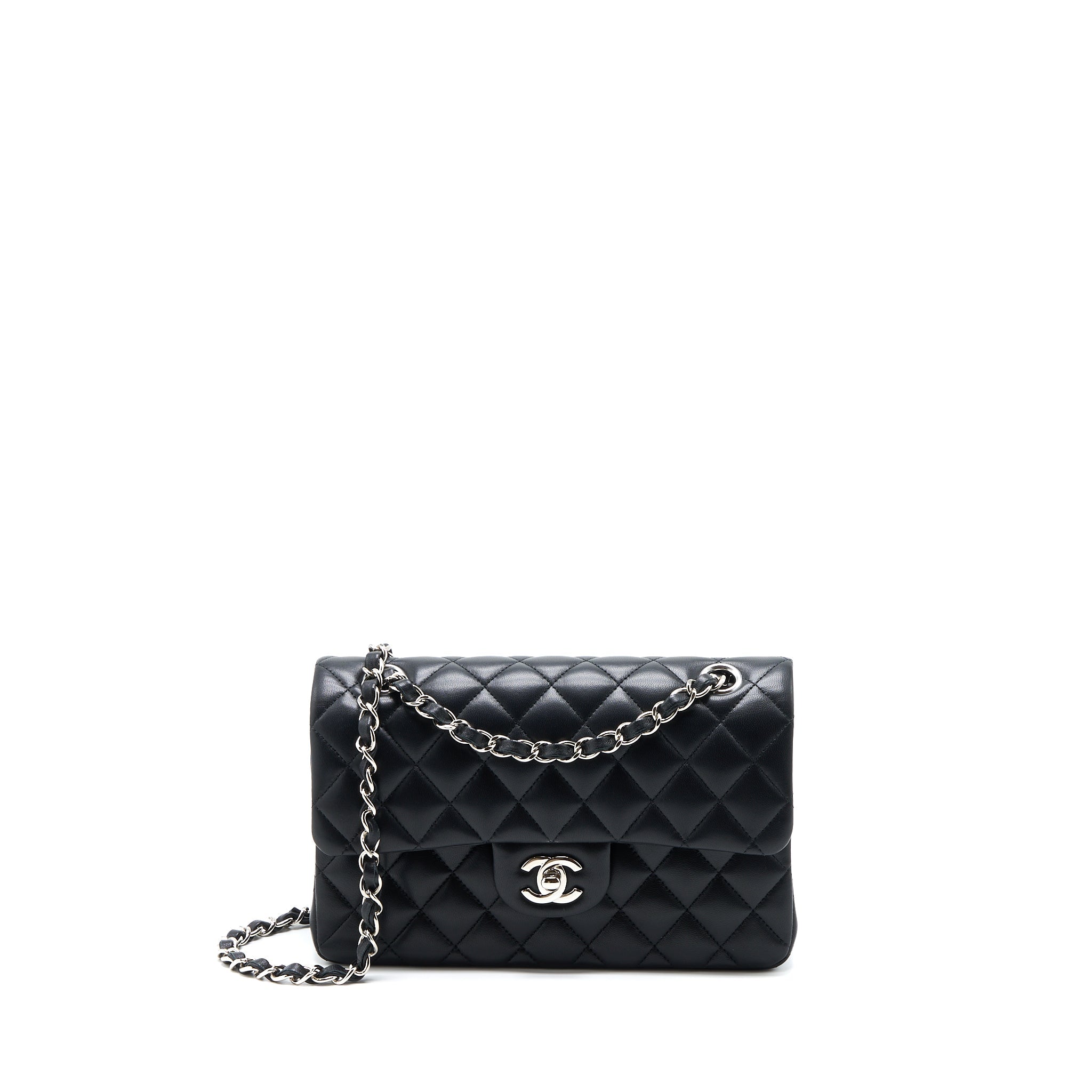 CHANEL SMALL CLASSIC DOUBLE FLAP BAG LAMBSKIN BLACK SHW