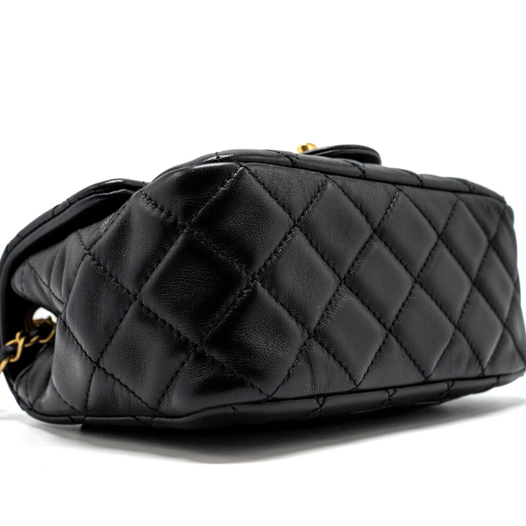 CHANEL PEARL CRUSH MINI SQUARE FLAP BAG LAMBSKIN BLACK GHW (MICROCHIP)