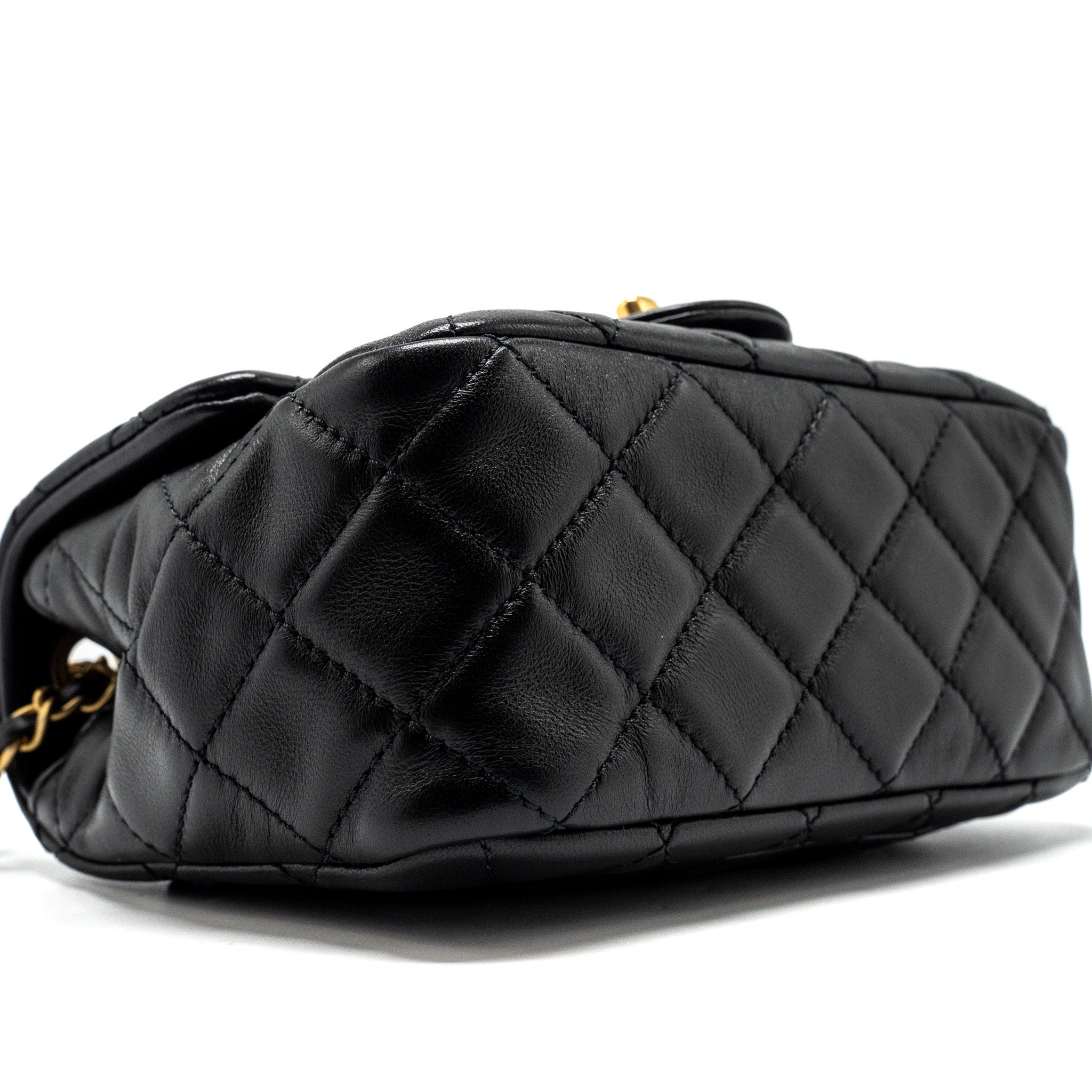 CHANEL PEARL CRUSH MINI SQUARE FLAP BAG LAMBSKIN BLACK GHW (MICROCHIP)
