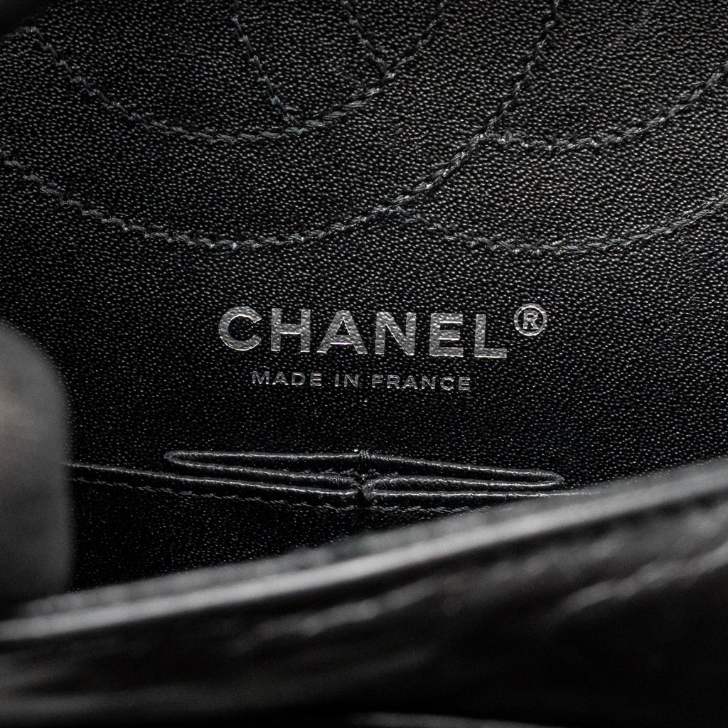 CHANEL SMALL 2.55 REISSUE DOUBLE FLAP BAG CHEVRON AGED CALFSKIN SO BLACK