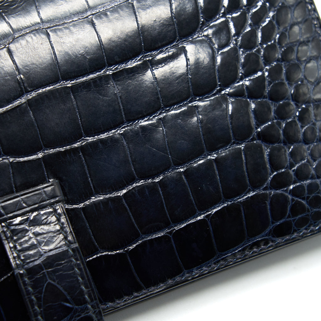 HERMES ALLIGATOR BEARN WALLET BLUE MARINE SHW