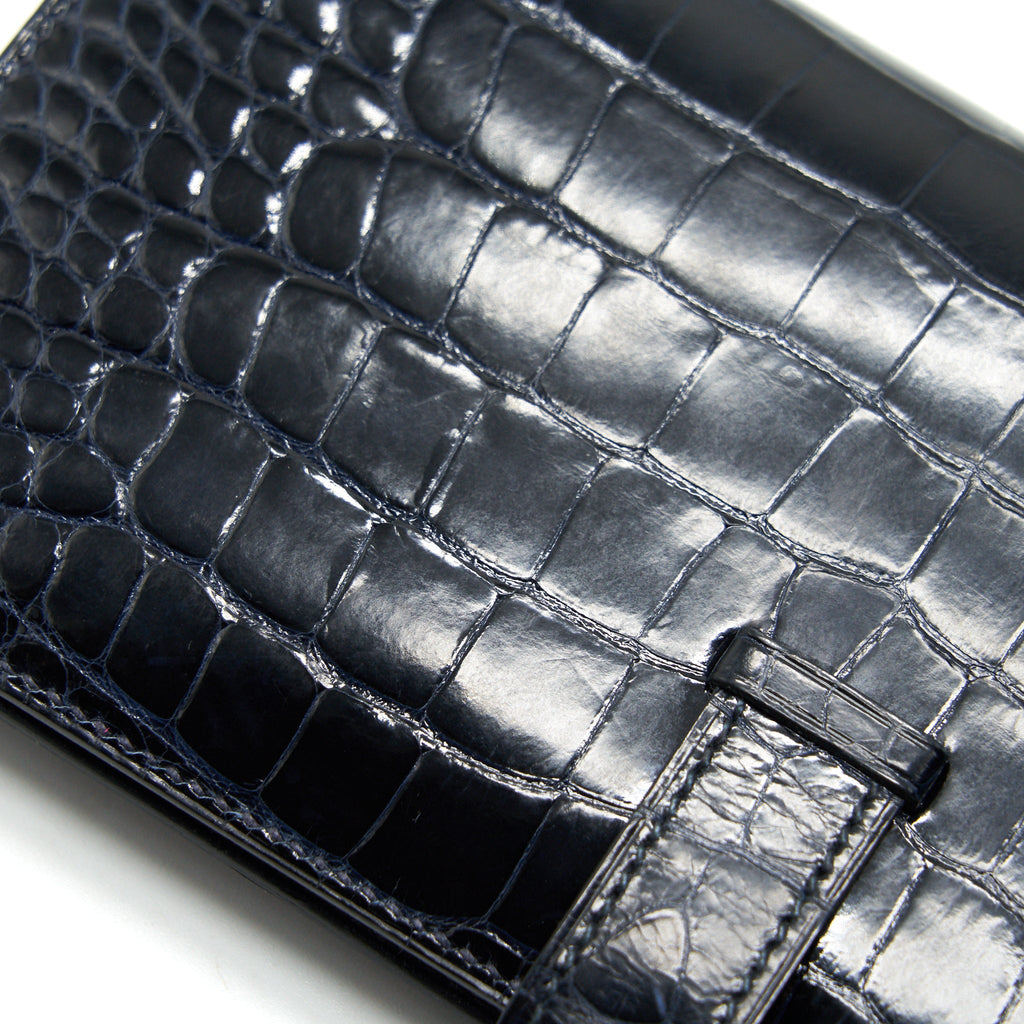 HERMES ALLIGATOR BEARN WALLET BLUE MARINE SHW
