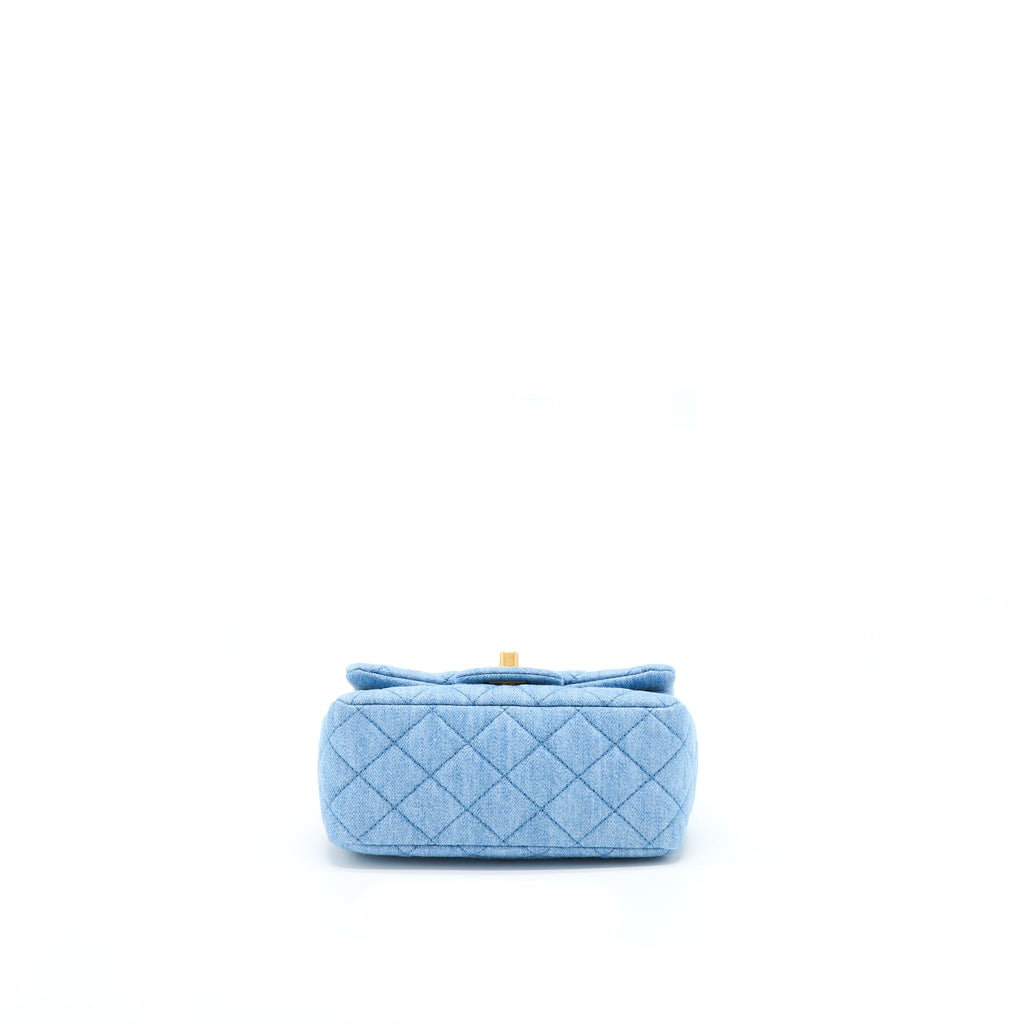 CHANEL 22C DENIM PEARL CRUSH MINI SQUARE FLAP BAG GHW(MICROCHIP)