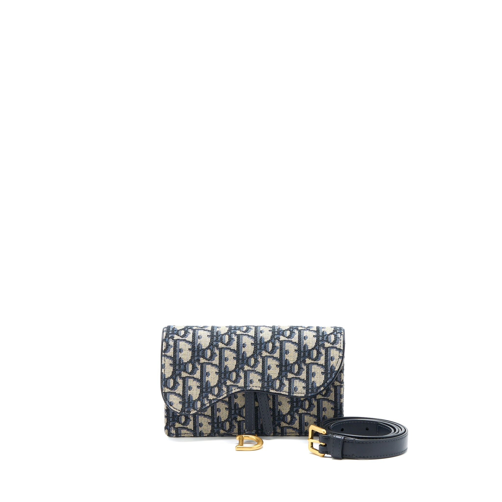 DIOR SADDLE BELT POUCH BLUE OBLIQUE JACQUARD BRUSHED GHW