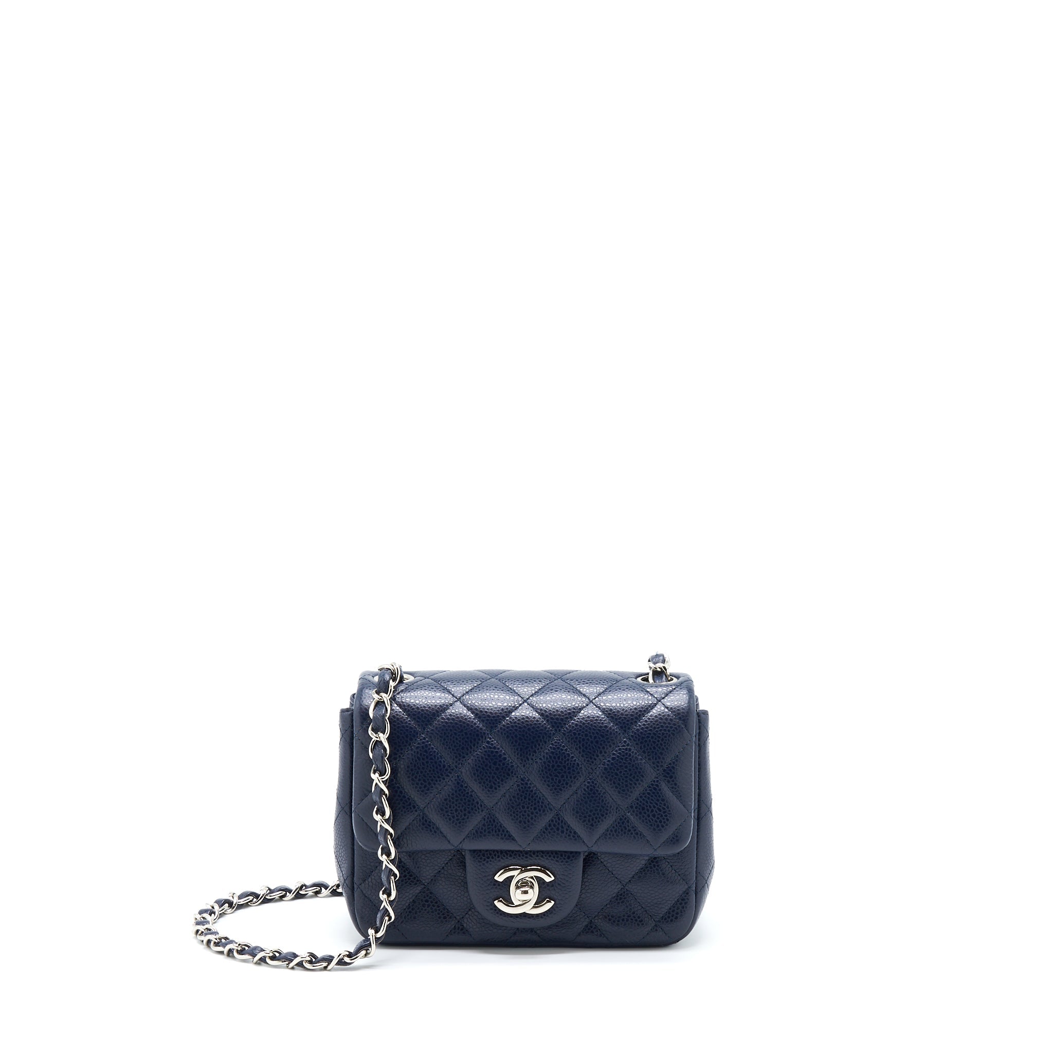 CHANEL MINI SQUARE FLAP BAG CAVIAR NAVY SHW