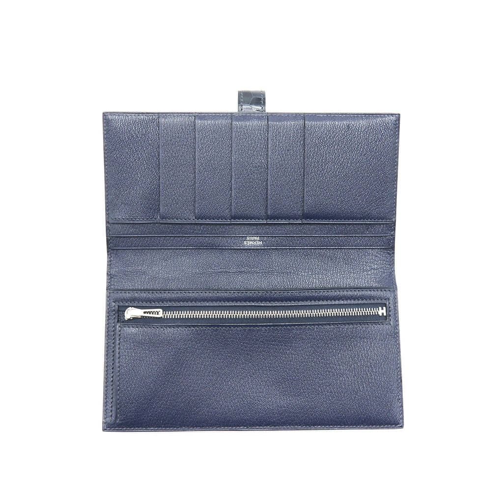 HERMES ALLIGATOR BEARN WALLET BLUE MARINE SHW