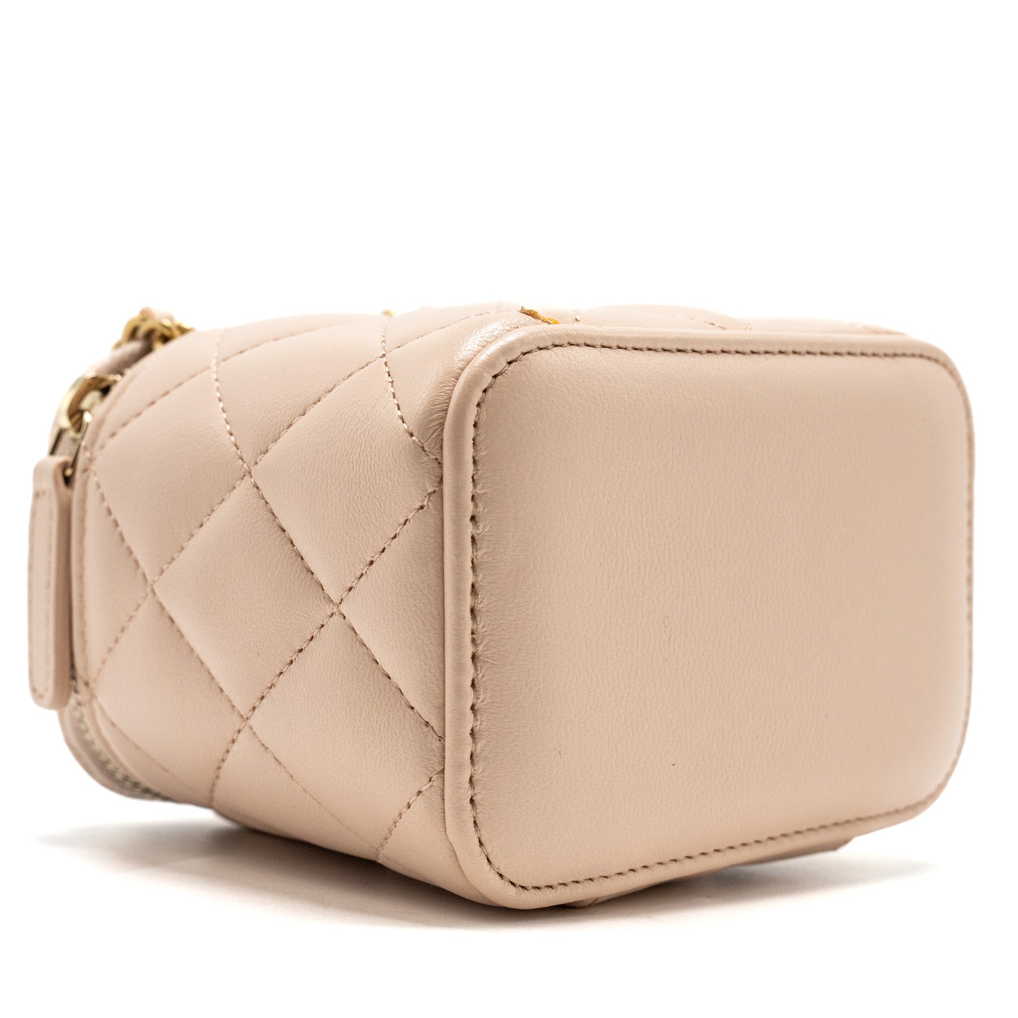 CHANEL PEARL CRUSH MINI VANITY WITH CHAIN LAMBSKIN LIGHT BEIGE GHW